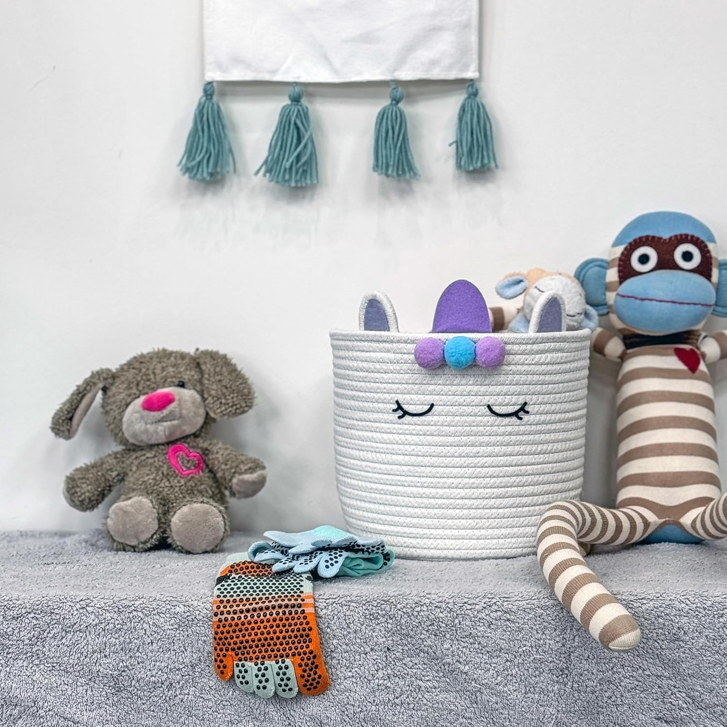 T&T Homewares - Small Woven Cotton Rope Storage Basket, Collapsible Organizer Basket, Clothes | Pet Gift Basket | Nursery Organizer- D25Xh20 (Purple Unikorn)