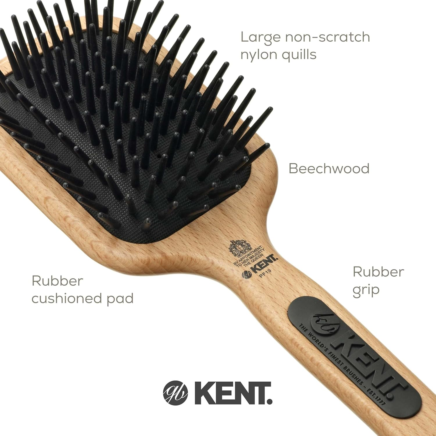 Kent Paddle Hair Brush with Large Non Scratch Nylon Quills, Medium