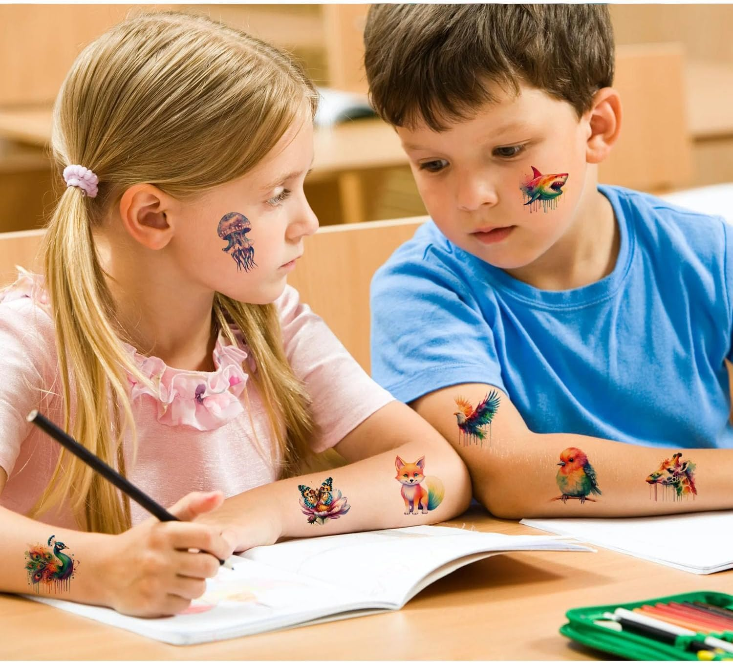 BUYLONG Kids Watercolor Animal Temporary Tattoos - 60 Styles for Girls Boys Body Arm Shoulder Tattoo Stickers Birthday Party Decoration Supplies Kids Gifts image number 6