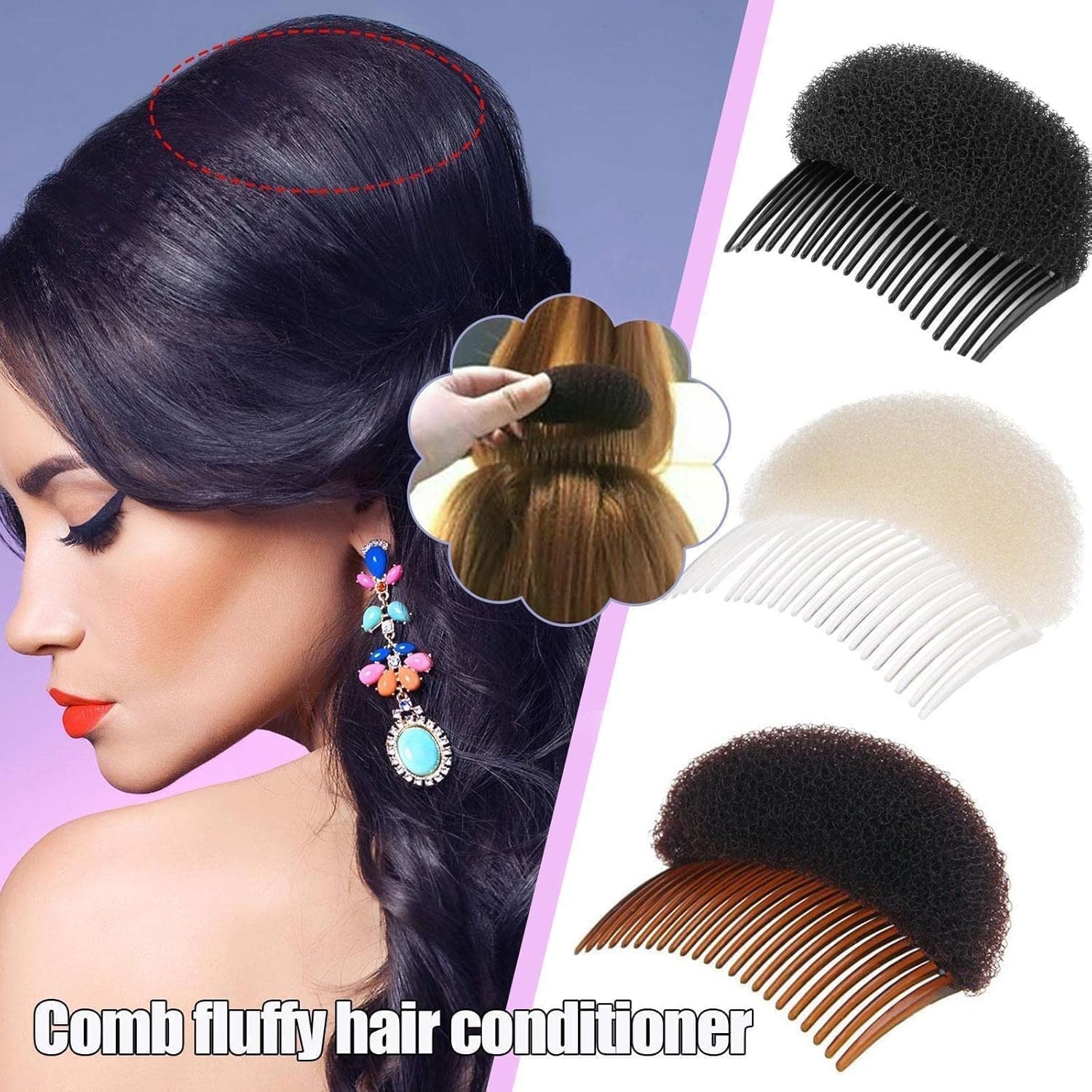 2 Pieces Brown Soft Foam Hair Clips Hair Comb Braid Tool Styling Accessories Base Inserts Bump up Hair Pads Styling Stick Bun Maker Braid Tool Hair Clips Bun Crown Shaper image number 6