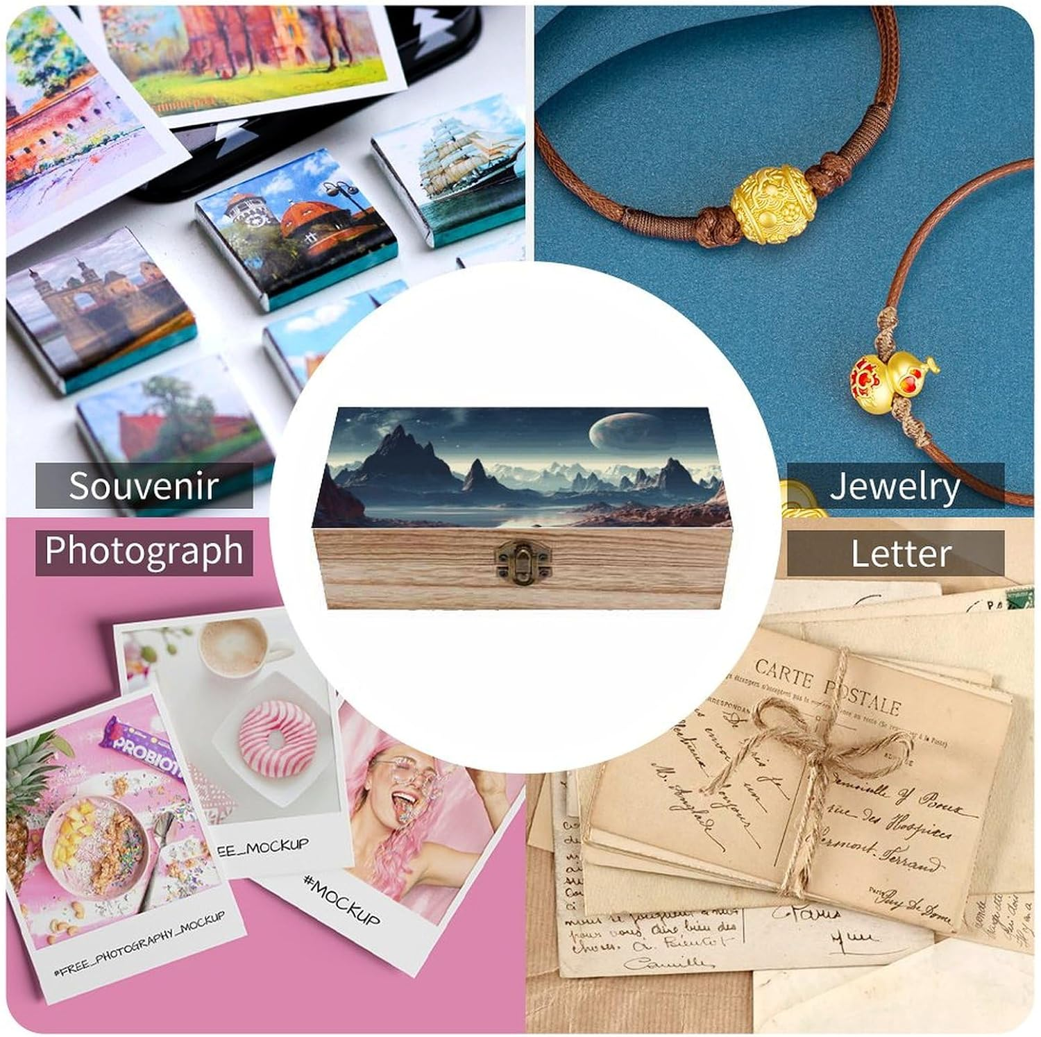 Alien Planet Wooden Box Wood Wedding Keepsake Boxes with Lids Small Decorative Boxes Lightweight Wooden Memory Storage Box for Crafts Keepsakes Jewelry Photo Letter Storage image number 3