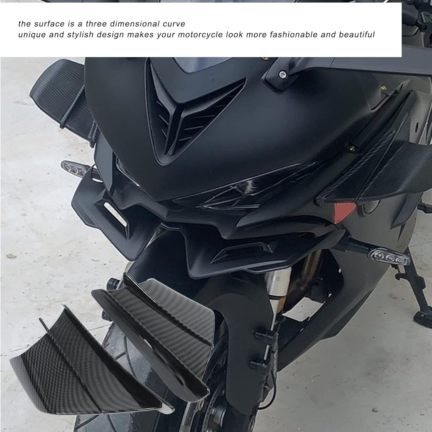 Motorcycle Winglet, Carbon ABS Fiber Fairing Motorcycle Wing, Aerodynamic Winglet Dynamic Spoiler, Universal Modification Accessory, Motorcycle Wing Spoiler image number 4