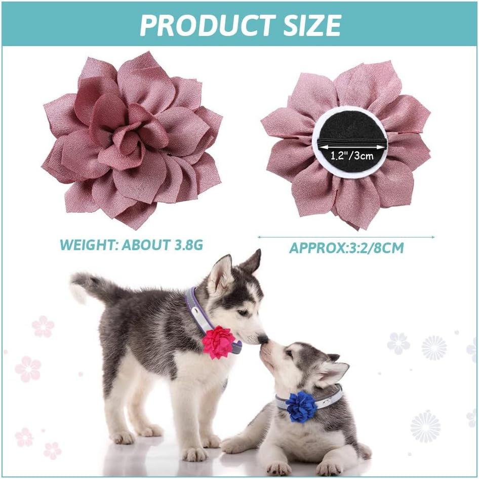 20 Colors Dog Collar Bows Flowers Multi Color Accessory Pet Bow Ties Flower Collars Multicolored for Dogs Grooming Cat Puppy Collar Grooming Accessories, Chiffon Fabric image number 1