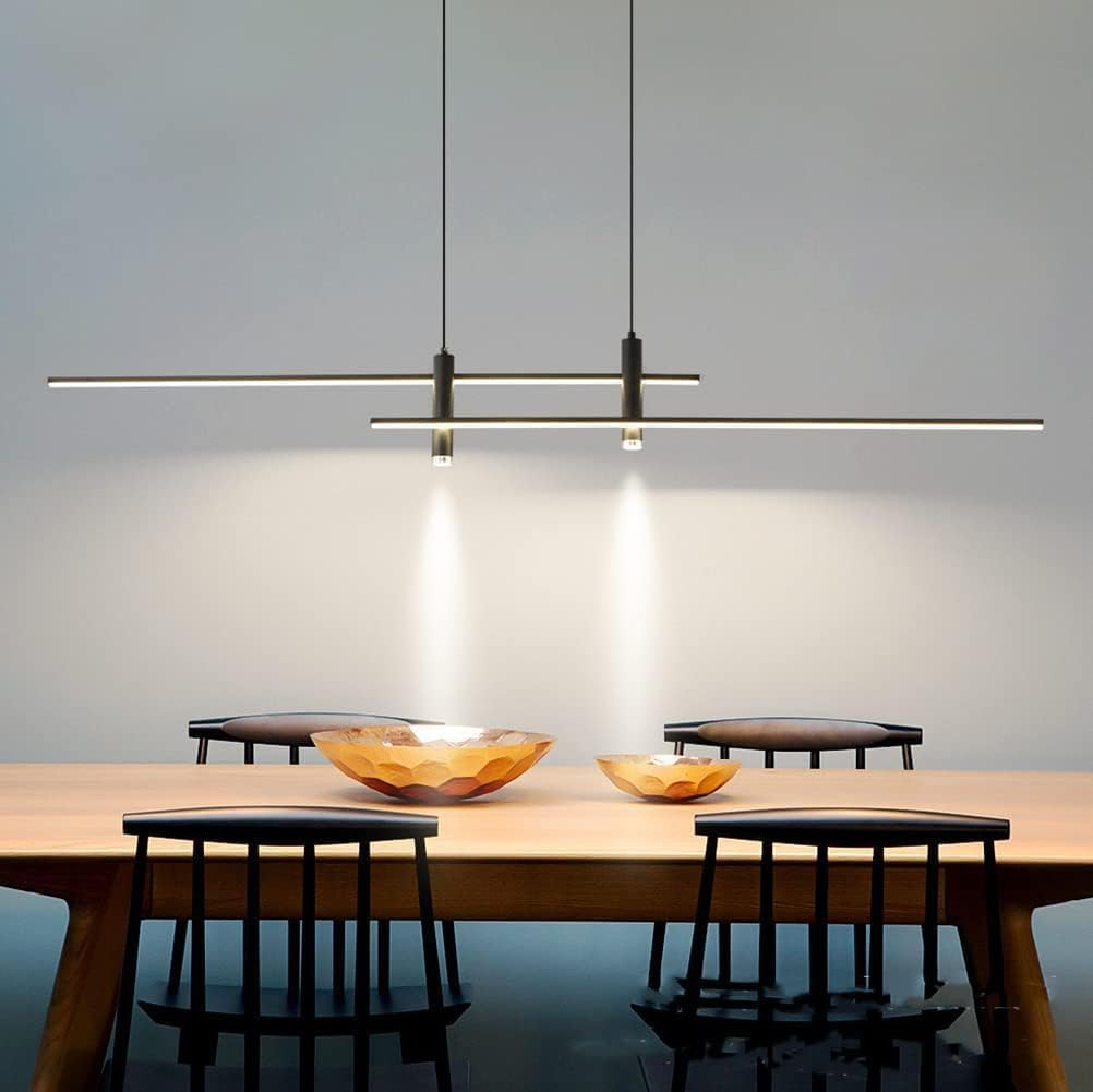 BAMDECOR A033 Modern Linear LED Pendant Light Adjustable 3 Color Dimmable Remote Control for Dining Bar Living Room 120Cm image number 5