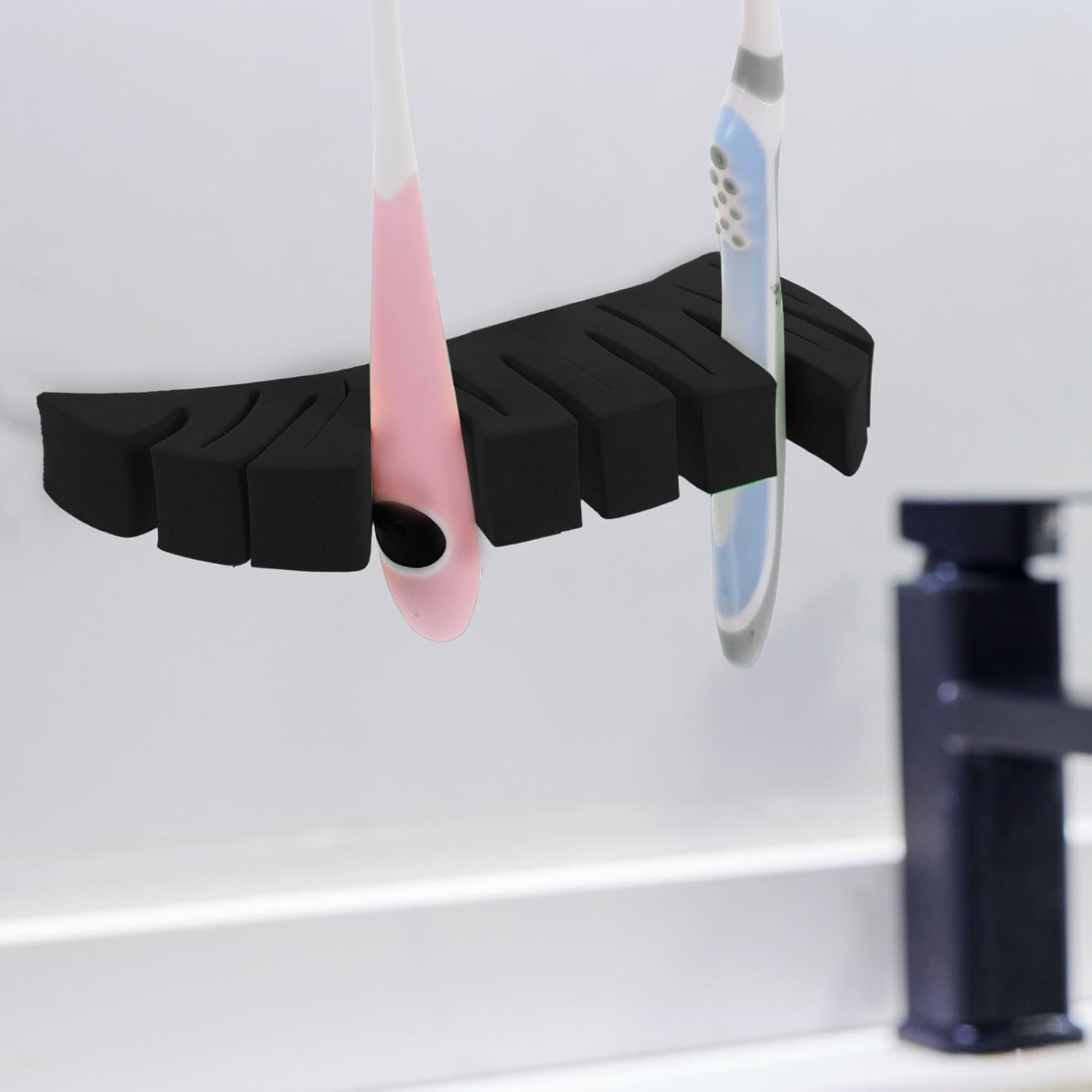 HEANUJJ Leaf Shaped Makeup Brush Storage Holder and Toothbrush Drying Rack Wall Mount Multipurpose Cosmetic Organizer for Vanity Space-Saving Black Stand image number 4