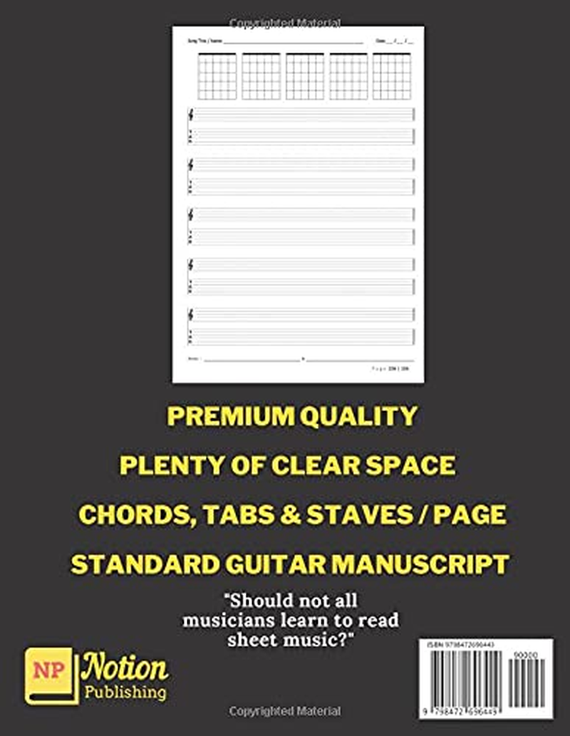 Guitar Tab Notebook: Blank Tablature & Chord Book for Guitar Manuscript with Chord Boxes, 5 Line Staves & 6 Line Tabs on Big A4 Size 100 Premium High ... Standard Notebook for Guitarist & Songwriters