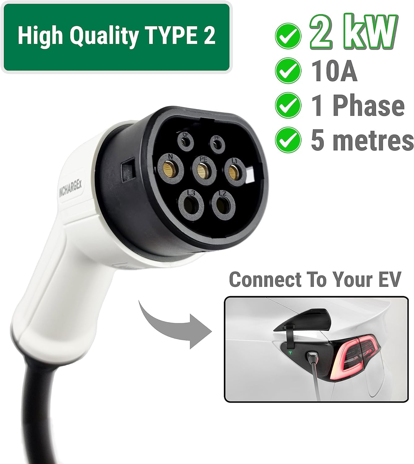 Portable EV Charger Type 2 10A Adjustable 2Kw Max Power Fit Tesla BYD MG EV 3 Pin Australia Plug to Type2 5 Metres UMC Replacement image number 1