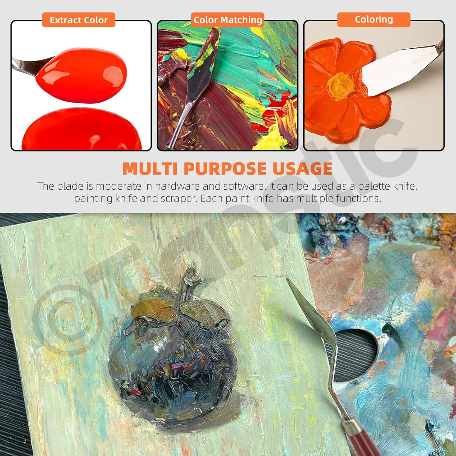 Tanstic 10Pcs Palette Knife Set, Stainless Steel Spatula Painting Knife Painting Mixing Scraper Pallet Knife with Wooden Handle for Color Mixing Oil Painting Supplies