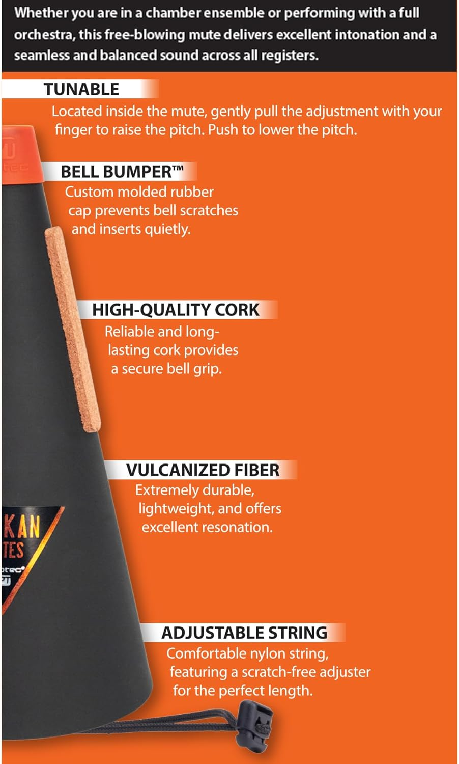 Protec Vulkan French Horn Tunable Mute (Straight), Model V101