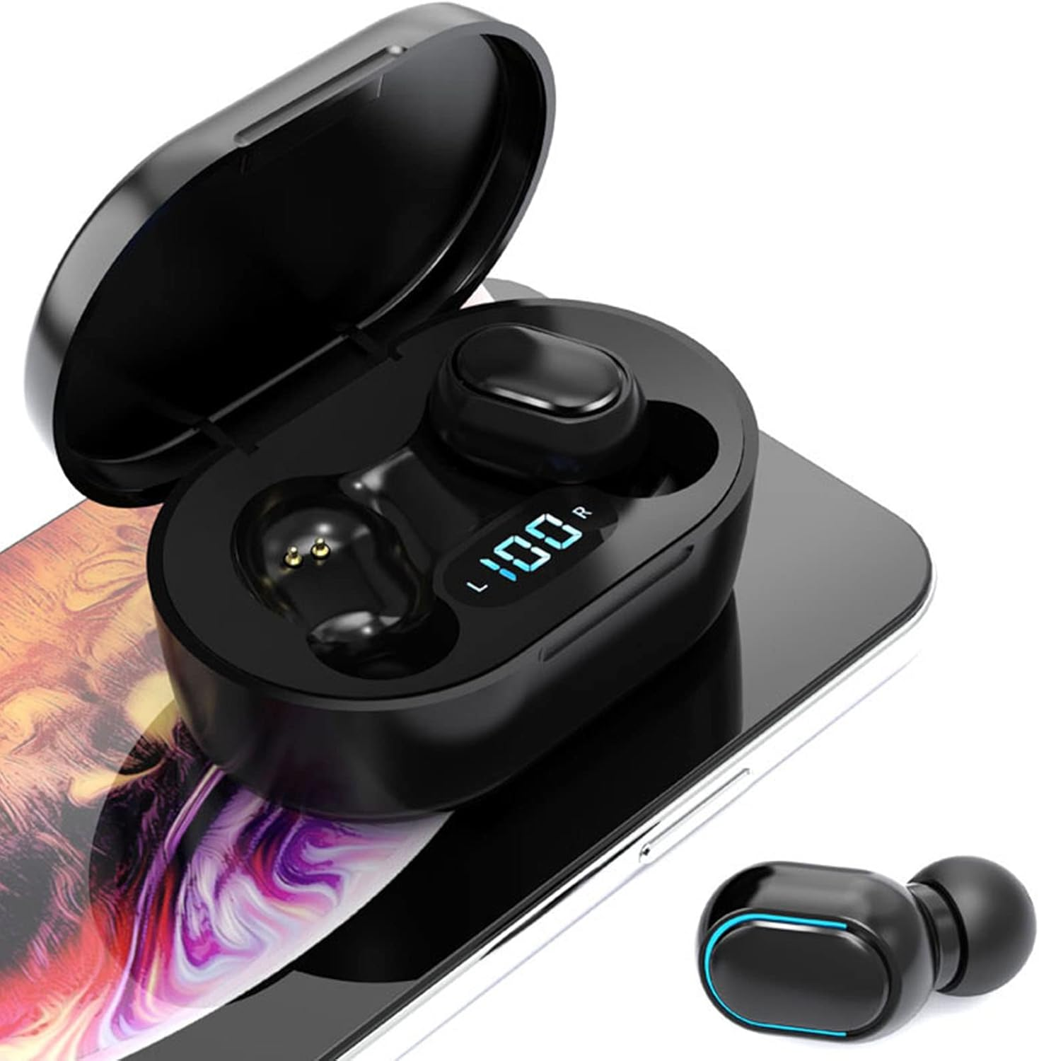 BT Gaming Earbud, Noise Cancelling Headphones with Charging Case, Wireless Headphones with Low Latency and Power LED Display, Sports Headphones for Online Meetings image number 2