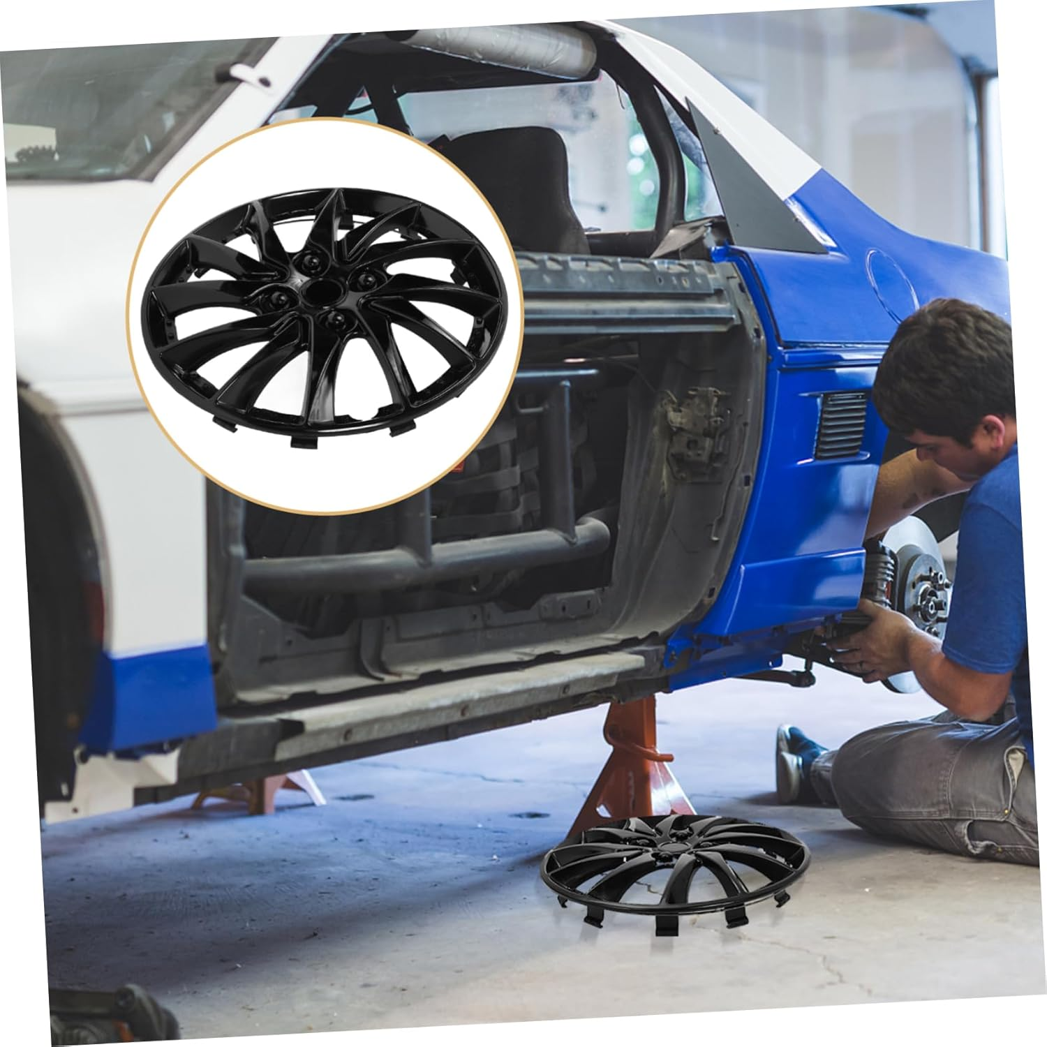 INOOMP 14 Inch Hubcap Wheel Covers for Cars Vehicle Wheel Skin Covers with Sleek Design and Easy Cleaning Black Finish image number 6