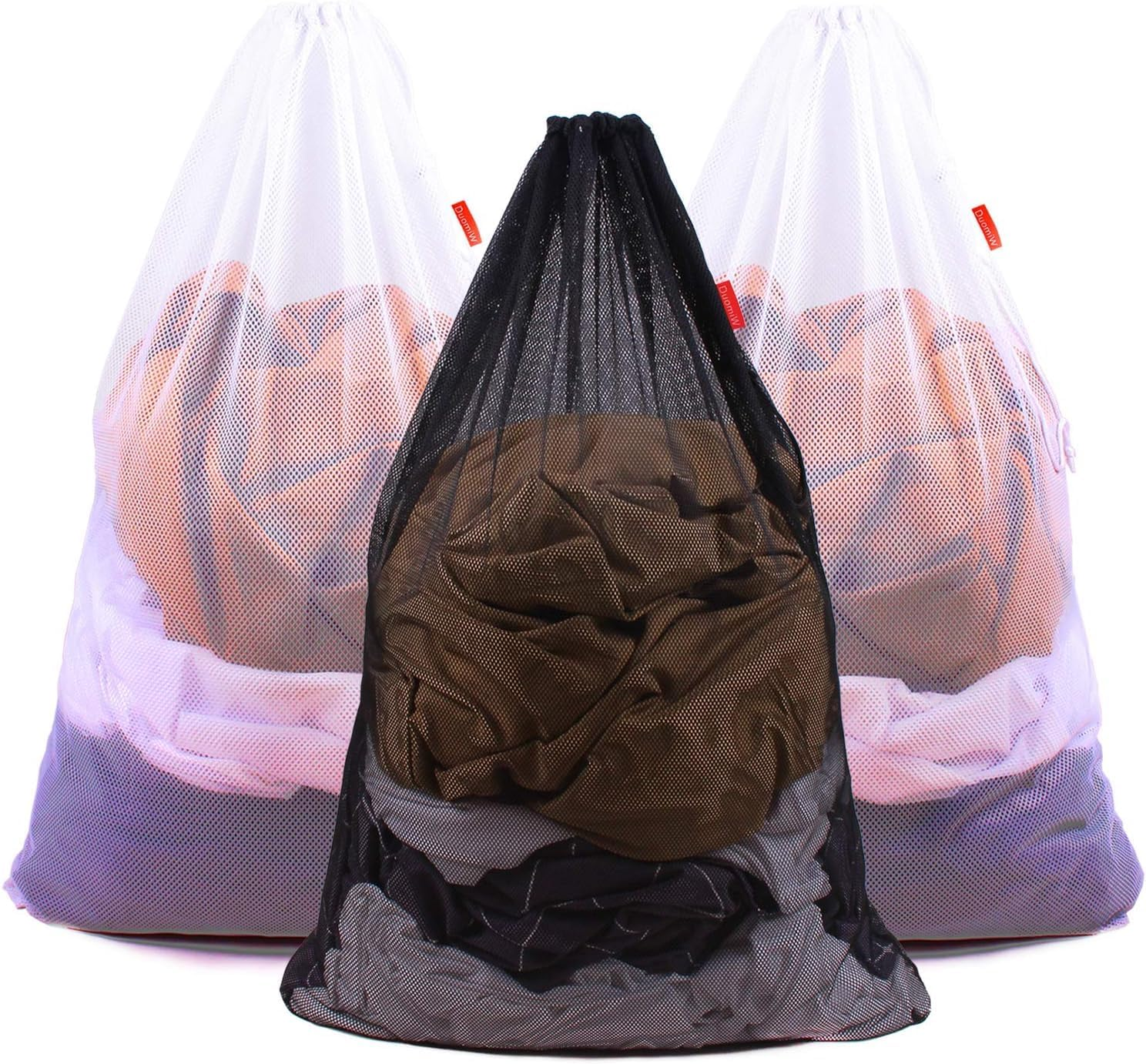 Drawstring Laundry Bag, Drawstring Clothing Protective Laundry Bag, Curtain Clothing Storage Bag, Suitable for Tourists and Apartment Residents (2 White & 1 Black, 60 * 90CM) image number 2