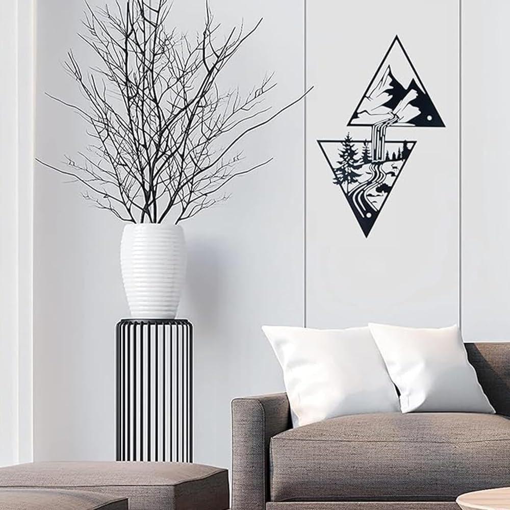 Forest & Waterfall Decor for Rustic Cabin or Bedroom,Elegant Metal Mountain Wall Art,Perfect Nature,Durable & Lightweight Home Accent,Abstract Minimalist Rustic Nature Home Wall Art Sculpture(Black) image number 6