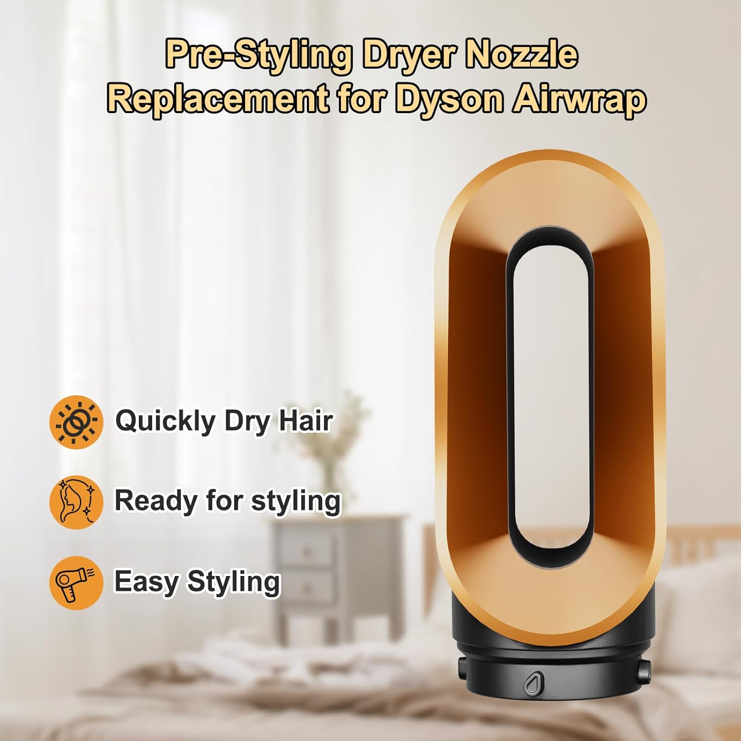 Pre-Styling Dryer Attachment for Dyson Airwrap HS01/HS05, Fast Drying Nozzle Replacement Attachment Compatible with Dyson Hair Styler, Gold