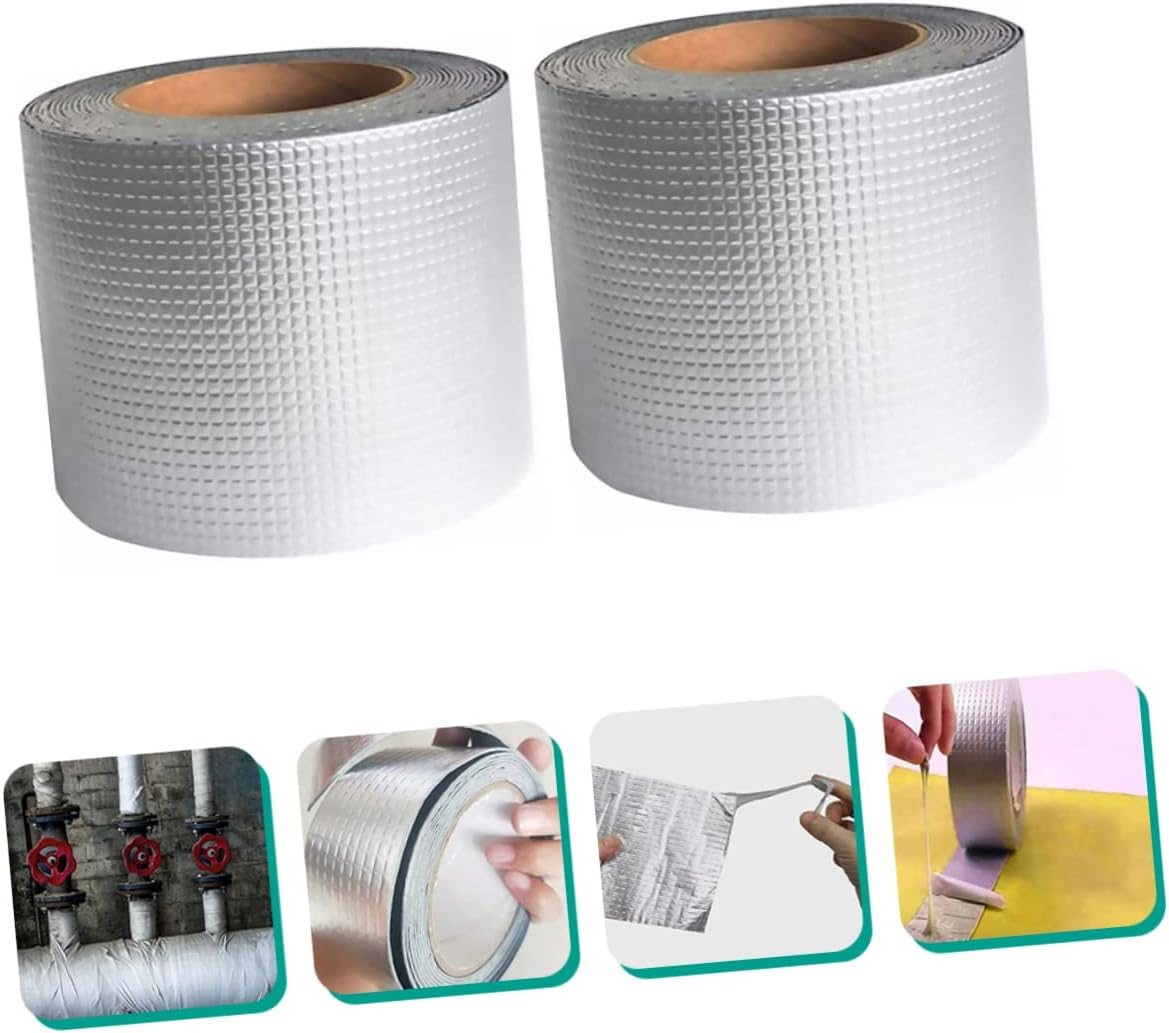 ULTECHNOVO 2Pcs Self-Adhesive Butyl Waterproof Aluminum Foil Seal Tape 5Cm X 3M Strong Roof Leak Repair Tape for Pipeline and Insulating Duct Sealing image number 6