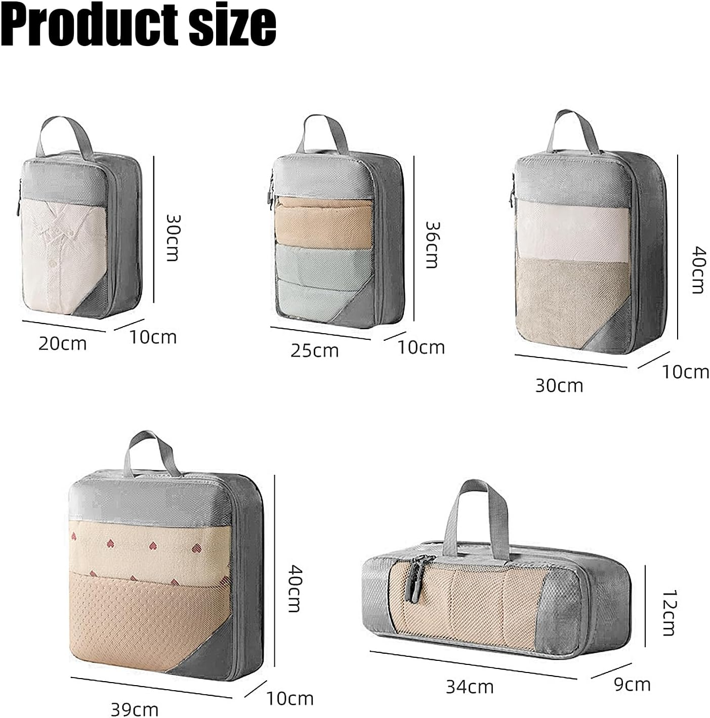 Compression Packing Cubes,Tipai 6 Set Travel Packing Organisers,Waterproof Travel Packing Cubes for Suitcases Travel Accessories,Grey image number 3