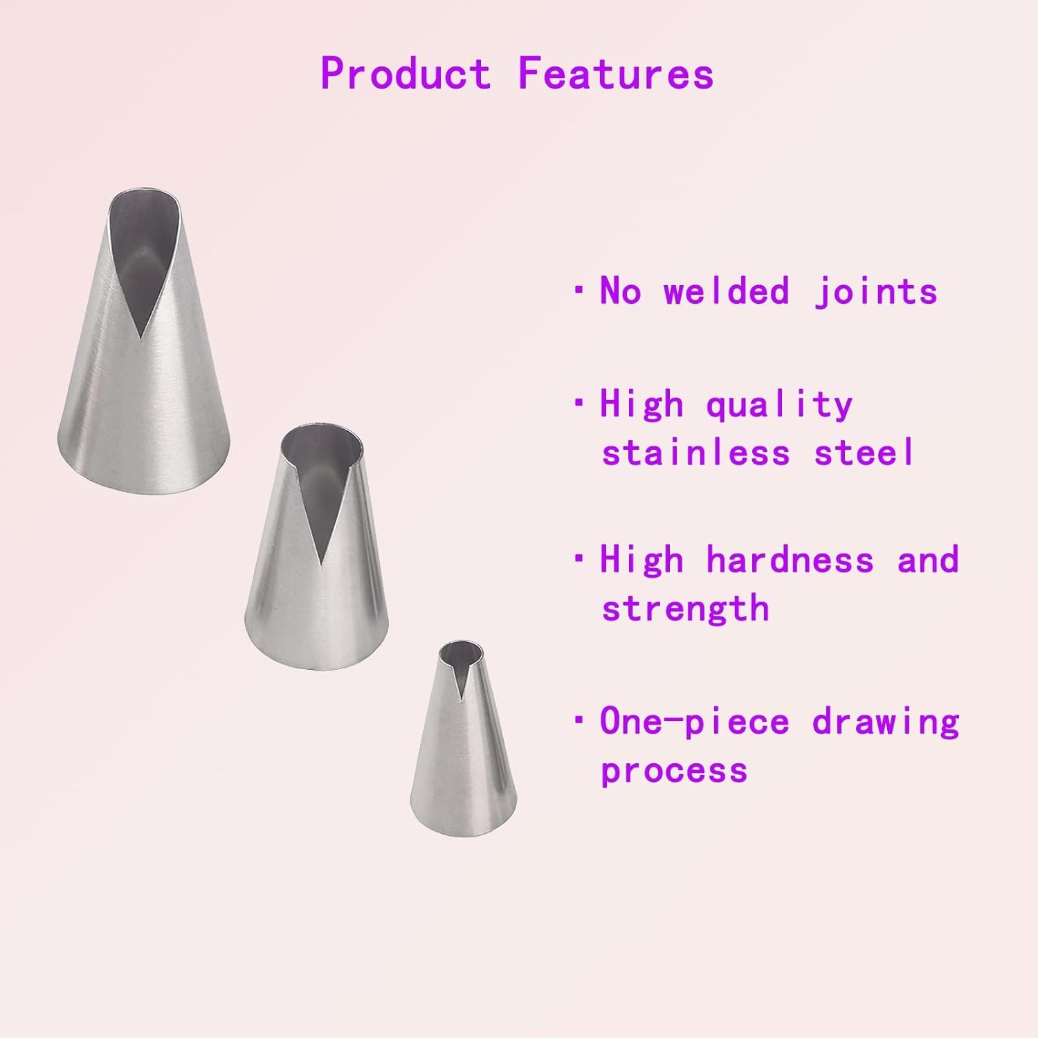 3 Pcs Piping Tips Set, V-Shaped Wave Nozzles for Pastry Decorating - Stainless Steel Kitchen Gadgets image number 3