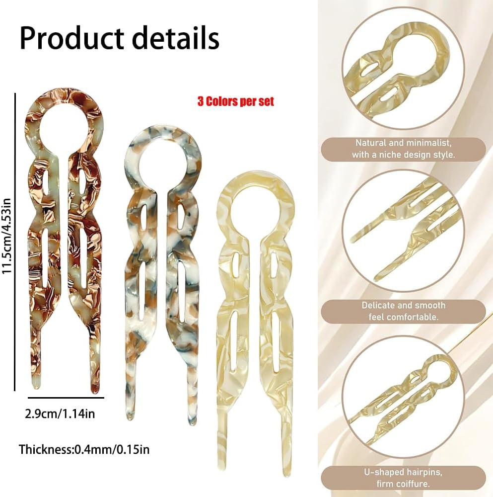 Premium Hair Pins for Women,3Pcs French U Shaped Bobby Pins for Thick Hair, Strong Hold Hair Clips Buns and Updos, Vintage Hair Accessories image number 5