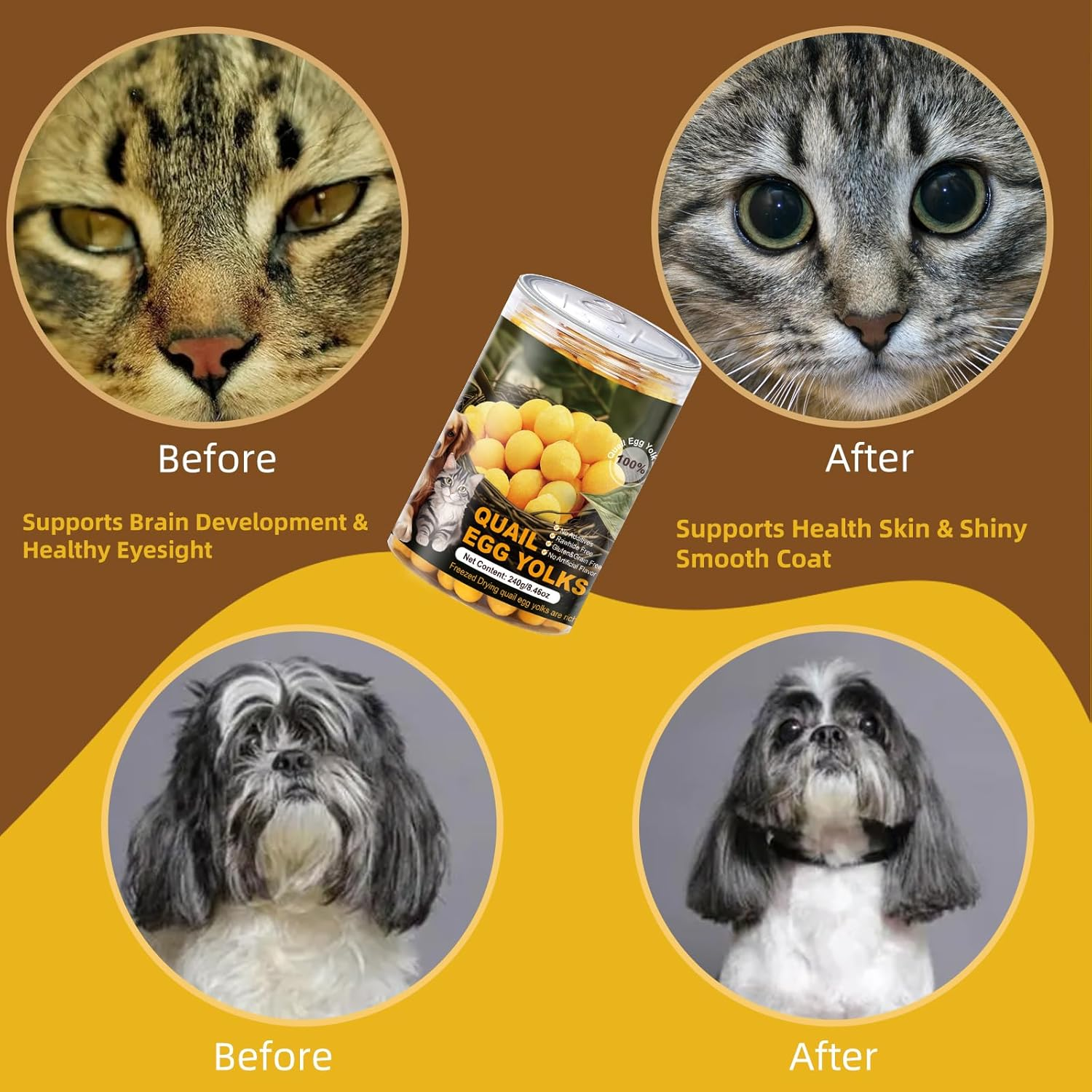 Freeze-Dried Quail Egg Yolk Pet Treats Snacks for Dogs Cats Natural High Protein, Healthy Tasty Freeze-Dried Pet Food Limited Ingredient Quail Egg Yolk 240G image number 3