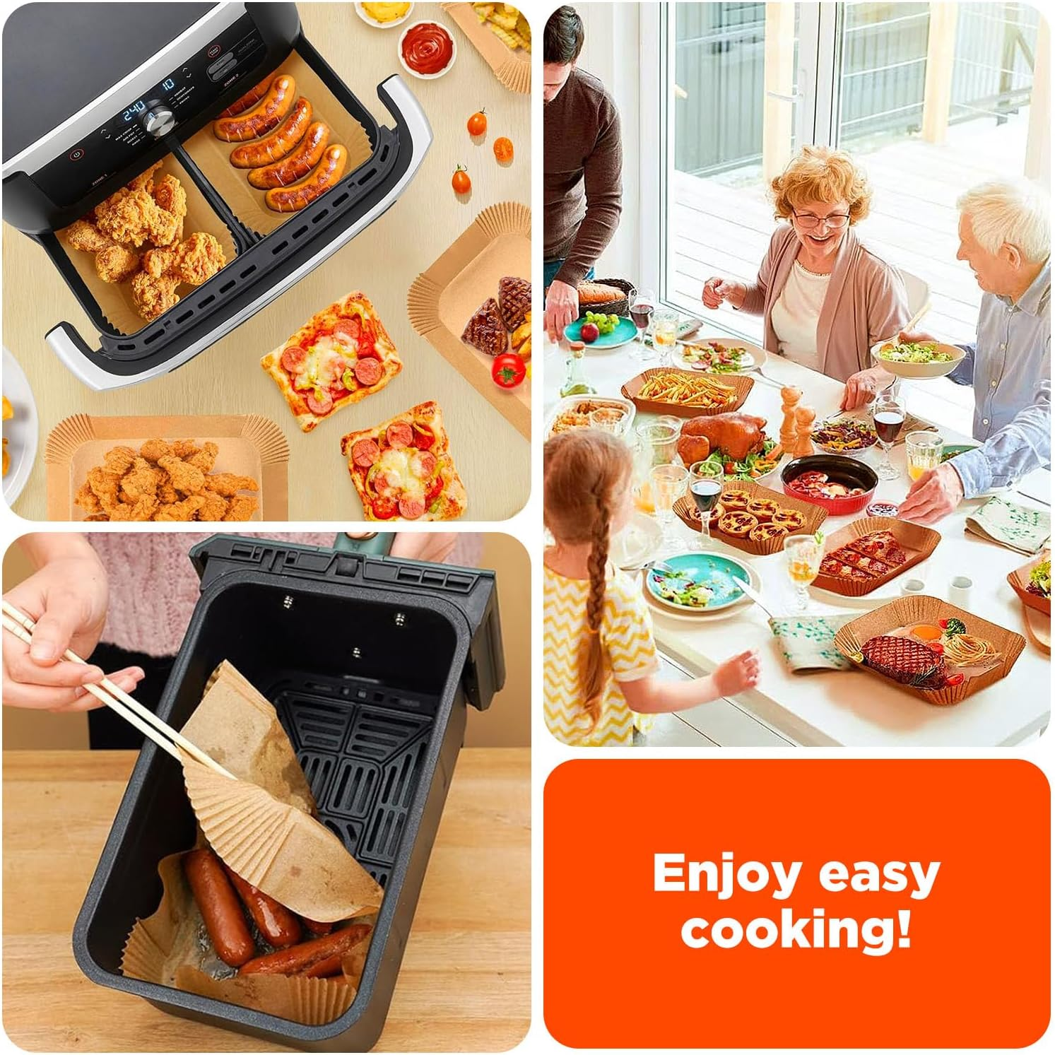 Amxus Air Fryer Paper Liners 100-Pack for Ninja AF400/AF300 & Dual Basket 8QT &ndash; 22Cm X14Cm (8.6"X5.5") Non-Stick Sheets, Unbleached & No PFAS &ndash;Compatible with Ninja Foodi & DZ201 image number 2