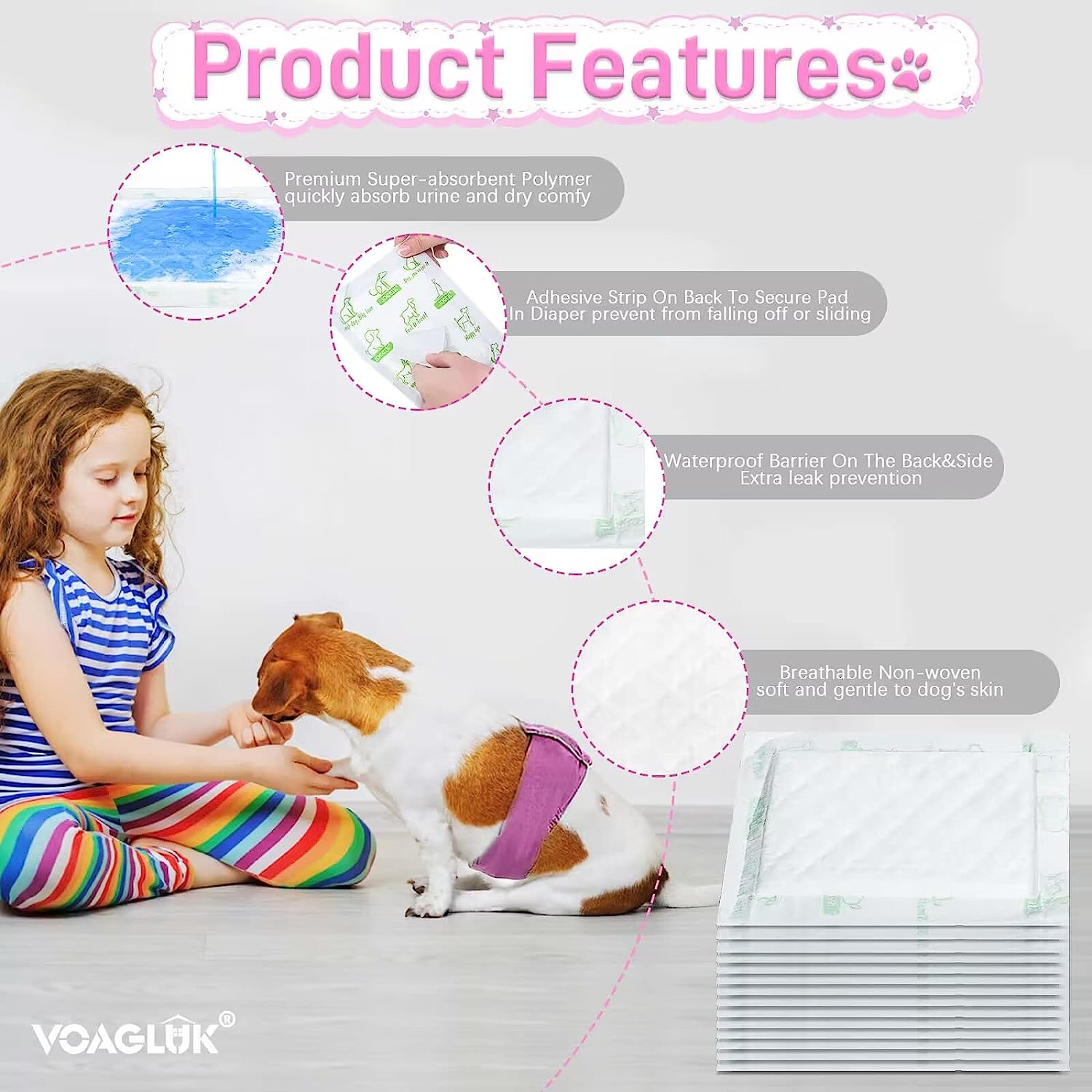 Dog Diaper Liners for Male and Female Dogs, 150Ct, Super Absorbent Disposable Dog Diapers Booster Pads Fit Most Pet Belly Bands and Wraps (Long)