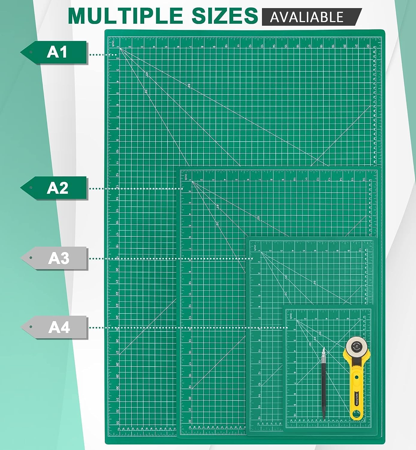 Thickened 30X22Cm Self Healing Cutting Mat, Rotary Cutting Sewing Mat for Crafts, 5-Ply Blade Table Protector Cut Board for Fabric Leather Cutting Quilting Modeling Hobby Project (Green A4) image number 6