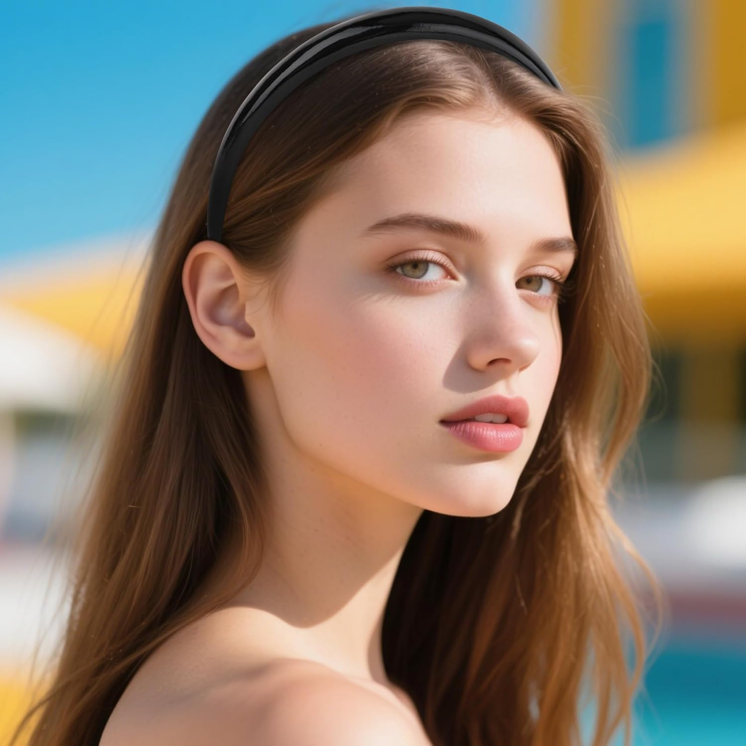 Exipsat Sponge Headbands, Black Headband, 2 Pieces, Satin Hair Bands, Wide Headbands, Padded Hair Band for Women (Black, Beige)