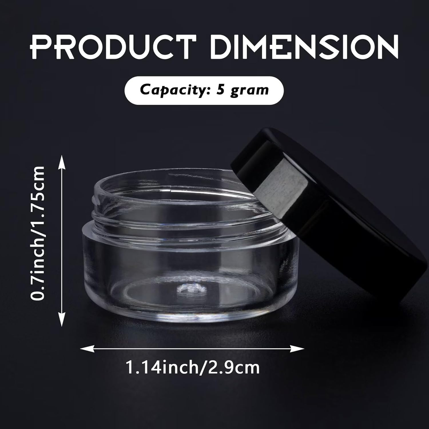 50 Count 5 Gram Sample Containers, Clear Lip Balm Containers with Lids, Small Plastic Sample Jars with 4 Mini Spoons, 50Pcs Labels (Black Lid) image number 2