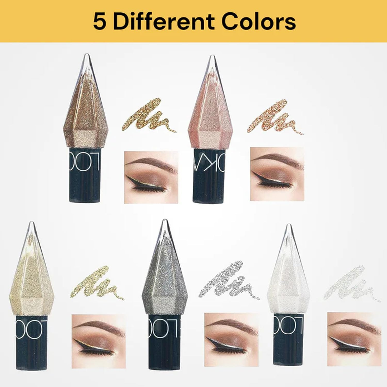 EZONEDEAL 5Pcs Glitter Liquid Eyeliner, 5 Colors Metallic Shimmer White Silver Gold Diamond Eye Liner, Glitter Eye Liner Eye Shadow Pencils, Waterproof Eyeshadow Long Lasting Glow Sparkle for Women image number 1