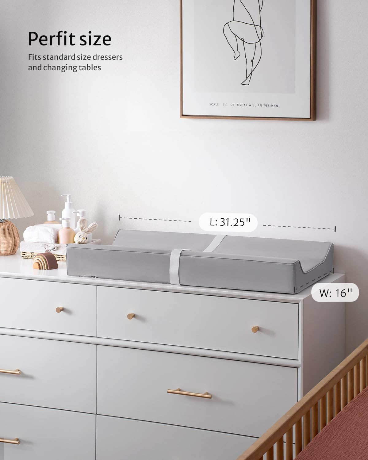 Yunking Vegan Leather Baby Changing Pad with Waterproof & Wipe-Clean PU Cover, Standard Size Cozy Baby Changing Table Pads for Dressers/Tables, Taupe image number 2