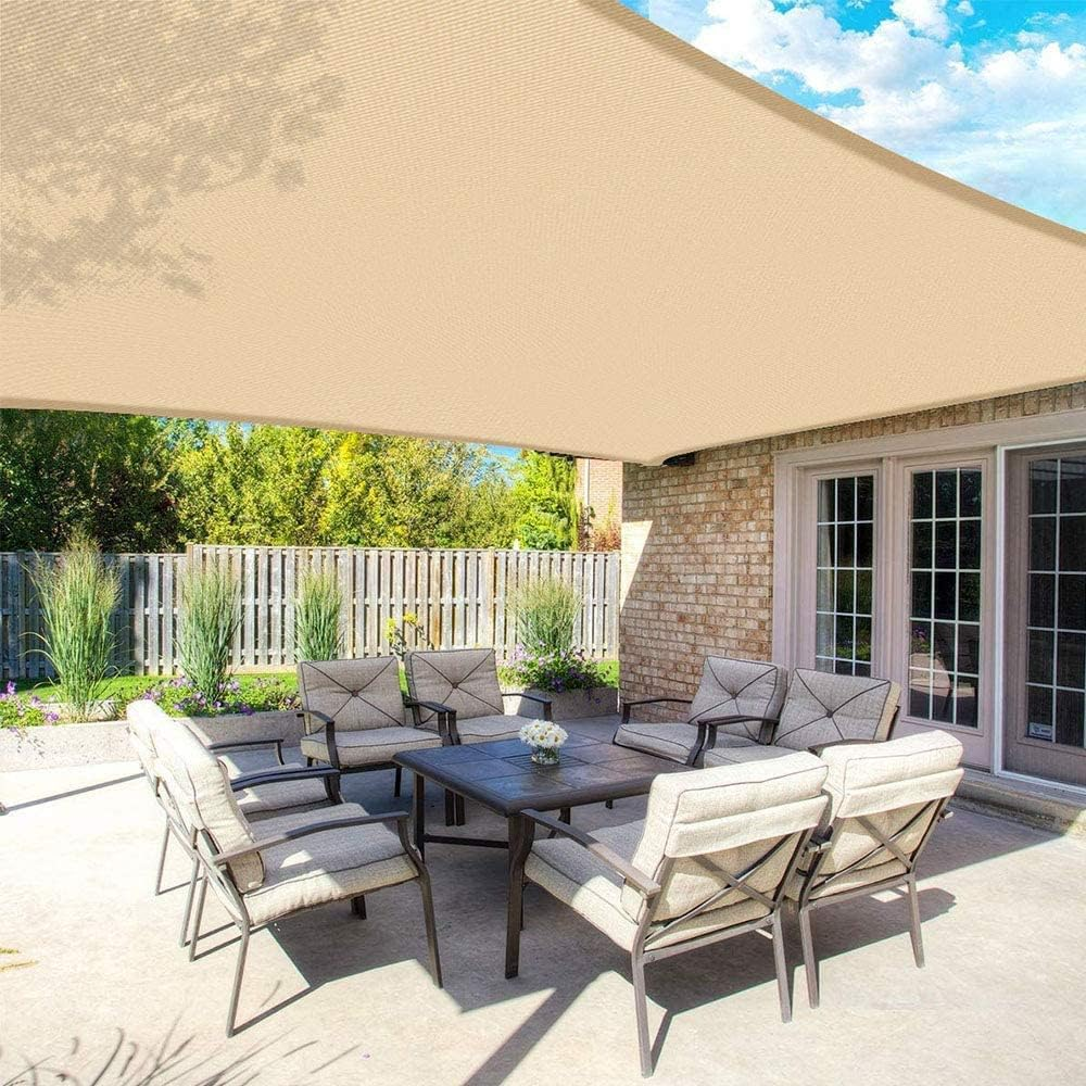 Sun Shade Sail, Outdoor Rectangle Sun Sail Shade with 4 Ropes, Pergola Canopy, 95% UV Block, for Patio, Garden, Backyard, Lawn and Swimming Pool (Beige, 6.5' X 13') image number 6