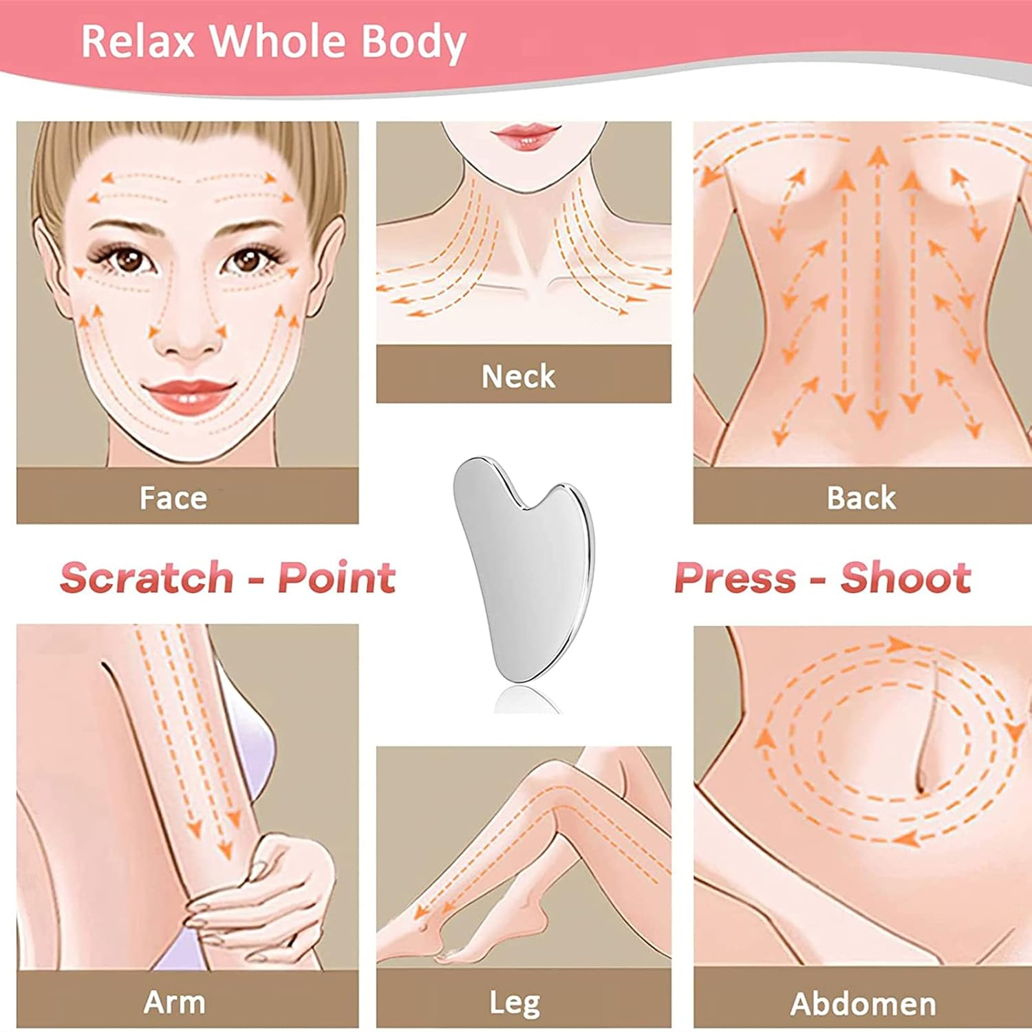 TAVVKE Gua Sha Facial Tool, Stainless Steel Guasha Scraping Massage Tool, Lymphatic Drainage Massage Scraper for Face, Eyes, Neck, Body image number 6