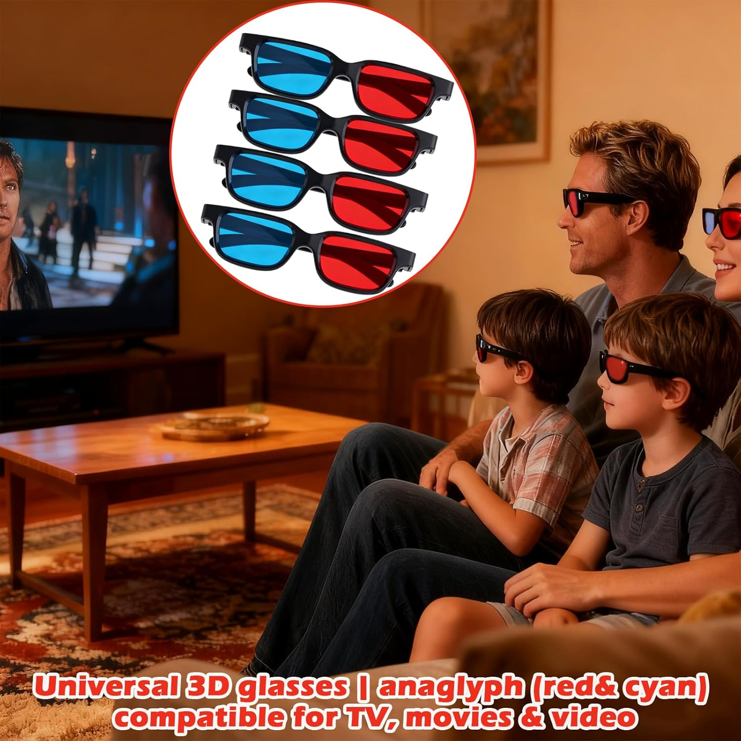 4 PCS 3D Glasses, Dimensional 3D Vision Glasses Red & Blue for TV, Movie, Game Viewing image number 3