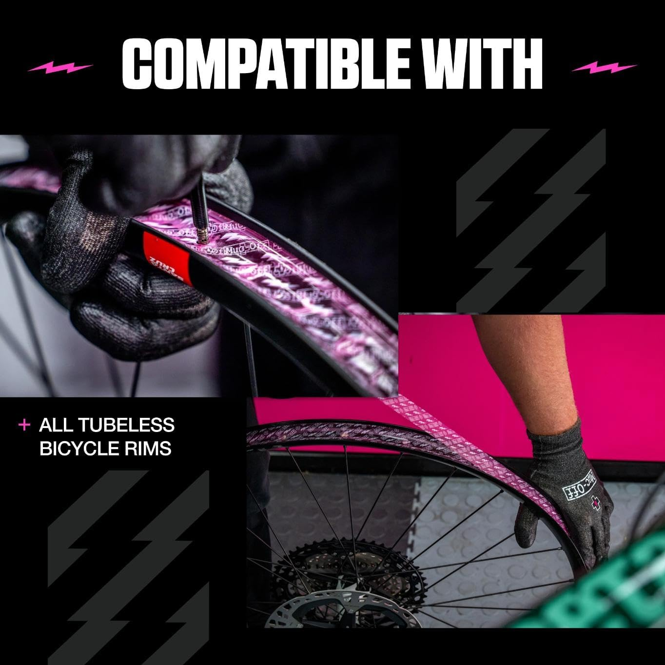 Muc-Off Tubeless Rim Tape, 28Mm - Pressure-Sensitive Adhesive Rim Tape for Tubeless Bike Tyre Setups - 10 Metre Roll with 4 Seal Patches