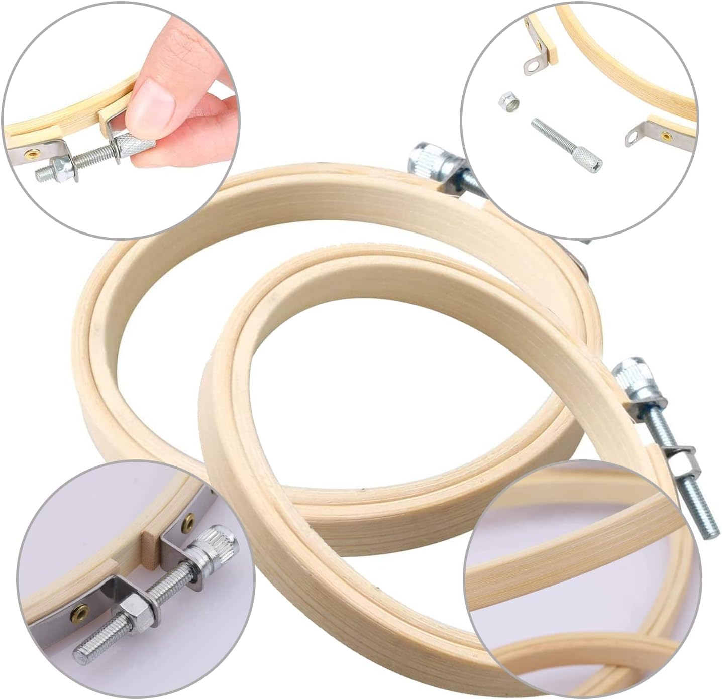 Cldamecy 3 Pieces Embroidery Hoops 4/5/6 Inch,Round Bamboo Adjustable Frame Circle Ring Hoops for Embroidery,Cross Stitch,Ornament and Art Craft Sewing image number 5