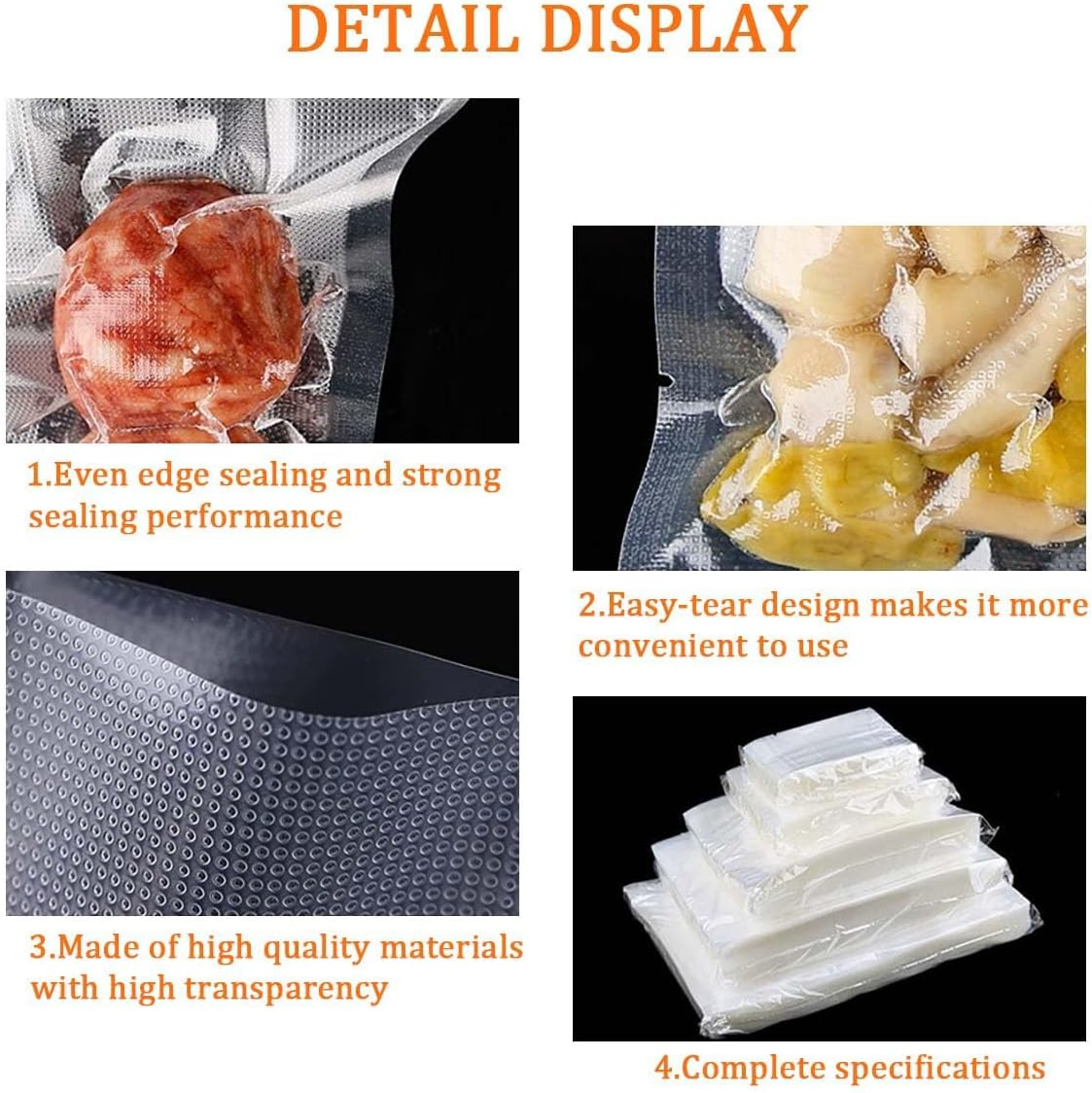 100 PCS 10X15Cm Textured Food Vacuum Food Sealer Bags,Vacuum Freezer Storage Bag Thick Embossed Upgrade Seal Precut Bag with All Types Sealer Machines Withstands Freezing (12X17Cm) image number 3