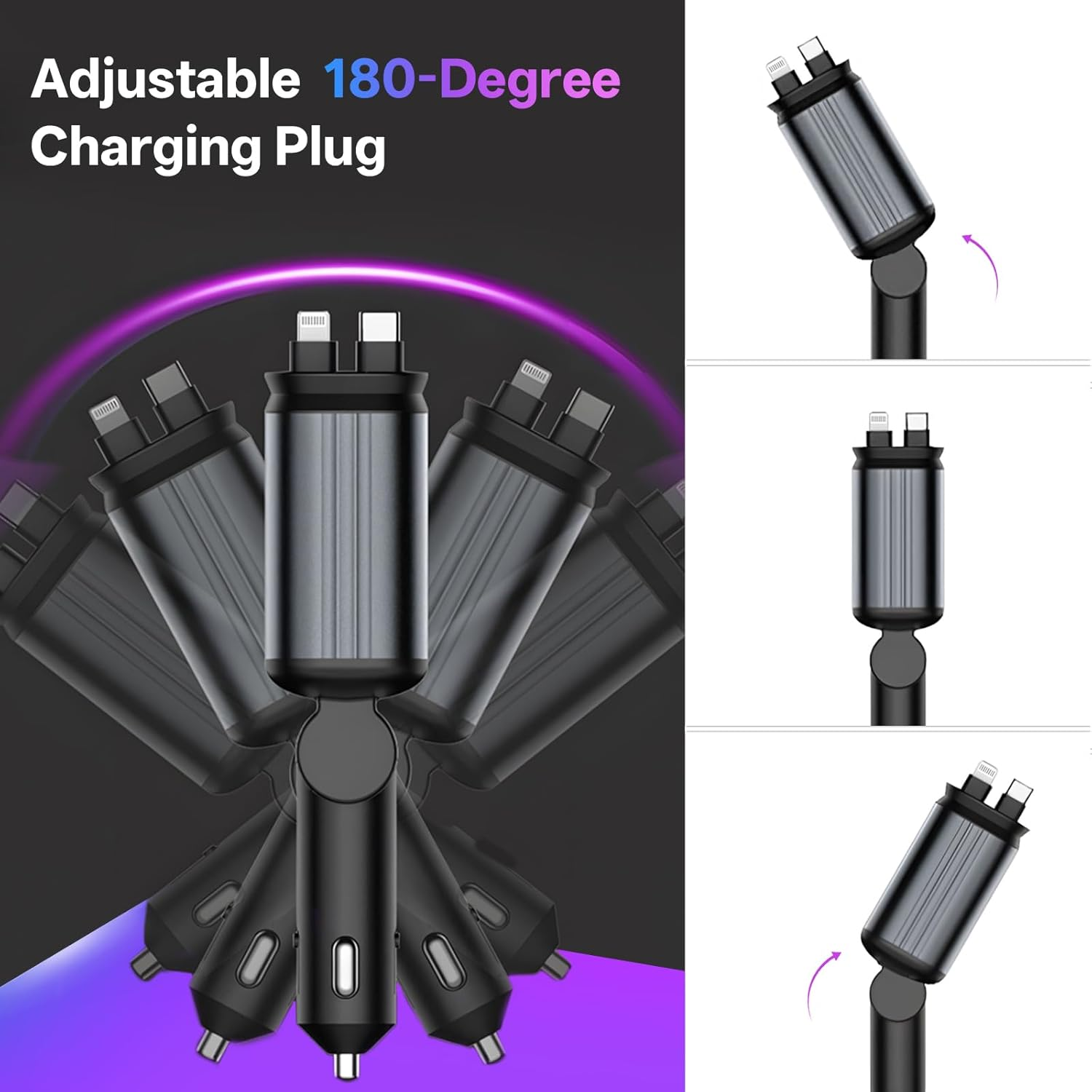 4 in 1 Retractable Car Charger Starlight Compatible with Iphone 16/15/14/13/12/11,Galaxy,Pixel image number 4