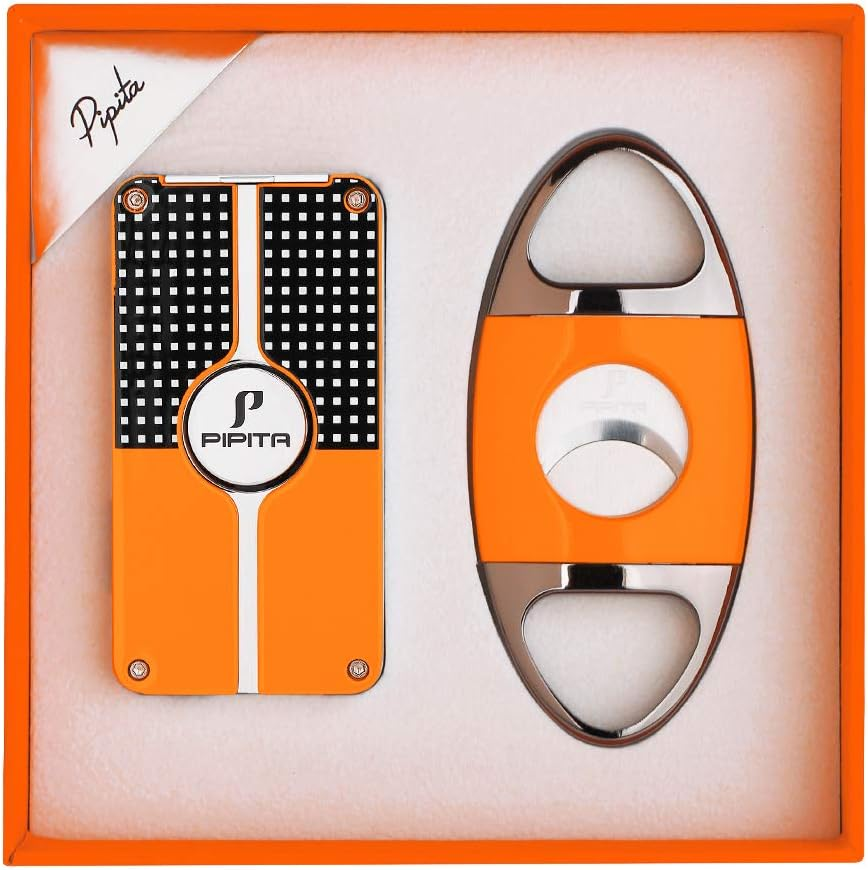 PIPITA Torch Lighter Gift Set,Windproof Triple Jet Blue Flame Torch Lighter with Punch and Cutter Set, Refillable Buntane Gas Lighters (Without Gas) (Silver) image number 2