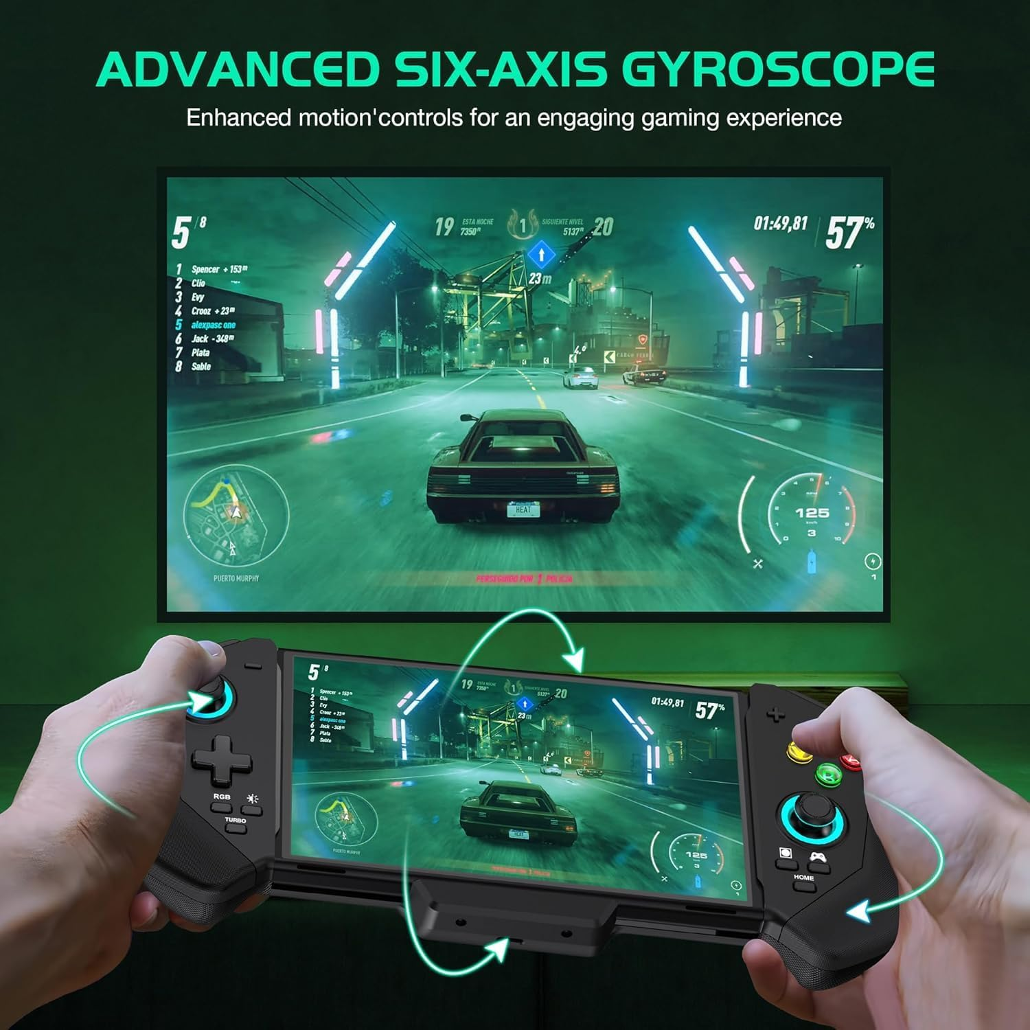 Switch Controller for Nintendo Switch/Oled, One-Piece Handheld Switch Joypad Replacement, Full-Size Grip Switch Remote Controller with Rgb/Turbo/4 Game Card Slot/Dual Motor Playstation&rsaquo;Consoles (Black) image number 6