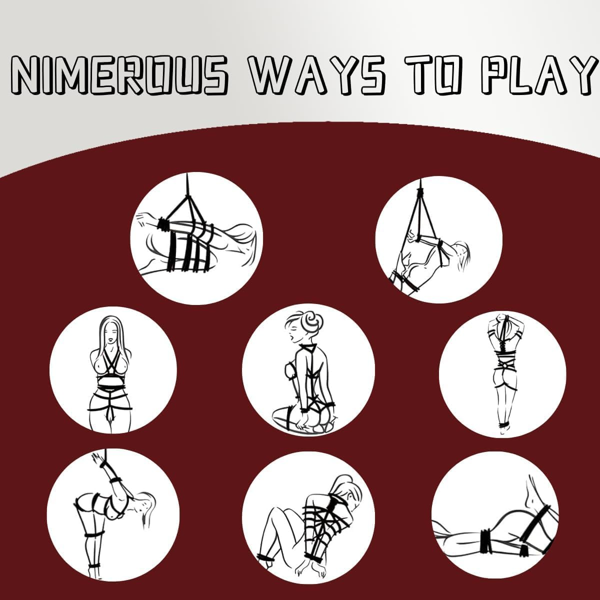 BDSM Bondage Rope Kit - Lovaine BSDM Restraints Adult Sex Toy for Women Beginner Restraint Kit SM Toys for Couples Sex Play Set Soft Cotton Rope 10M, 3 Pack (Black) (Red) image number 1