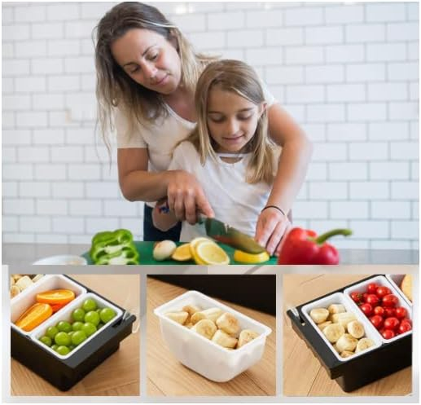 Food & Condiment Dispenser Ice Cooled Condiment Caddy,4 Compartment Garnish Stations Tray with Lid,4 Spoons,4 Forks,1 Fruit Knives,Chilled Condiment Server Caddyfor Bar Home Restaurant image number 6