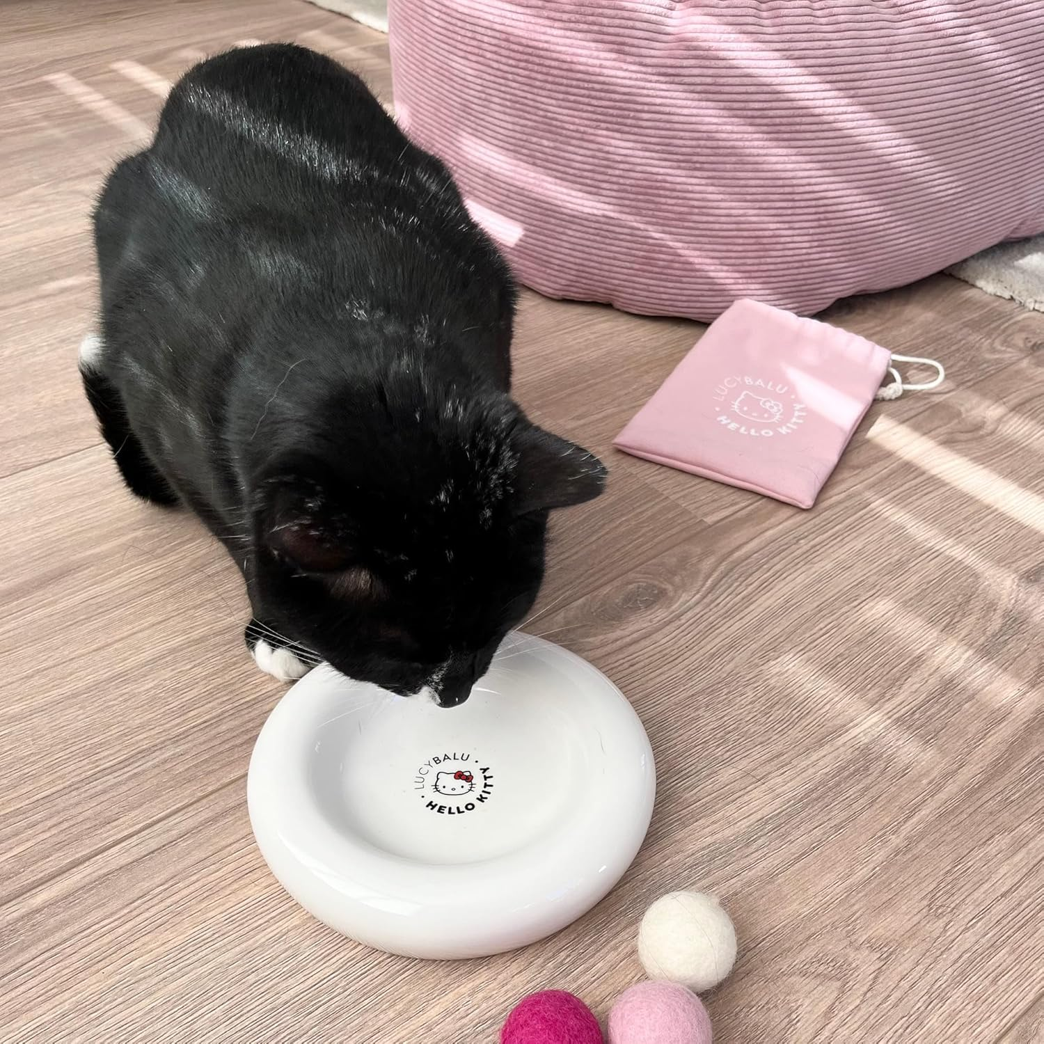 Lucybalu X Hello Kitty Drop Porcelain Cat Bowl: Raised Cat Feeding Bowl & Water Bowl for Cats - Porcelain, White