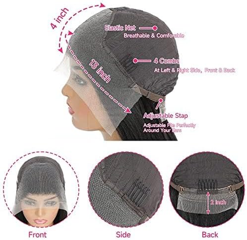 26 Inch Straight Human Hair Wigs, 13 X 4 Human Hair Lace Front Wigs, Pre Plucked, Glueless Wigs, Human Hair with Baby Hair, Natural Black, 180 Density image number 1