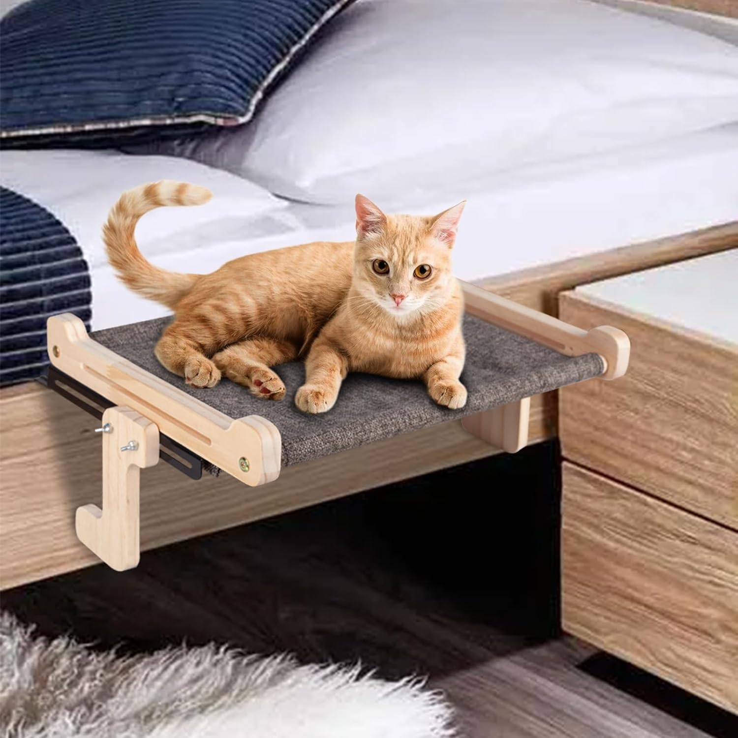 Powerking Cat Window Perch Lounge Mount Window Hammock Kitten Seat Bed Shelves for Indoor Cats No Drilling No Suction Cup (Grey) image number 2