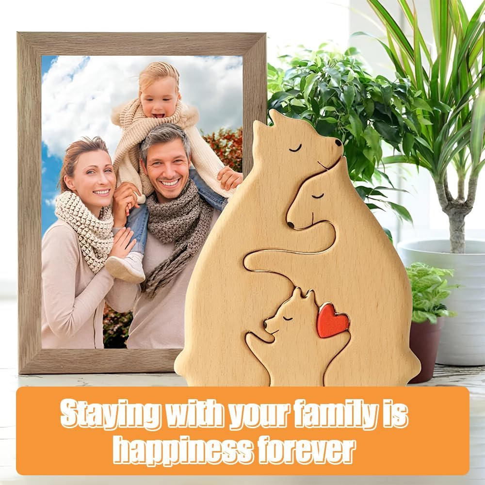Wooden Bears Puzzle,Wood Love Animal Puzzle Decoration,3 Hug Wooden Bear,For Birthday Christmas, Anniversary Mother Day, Father Day image number 3