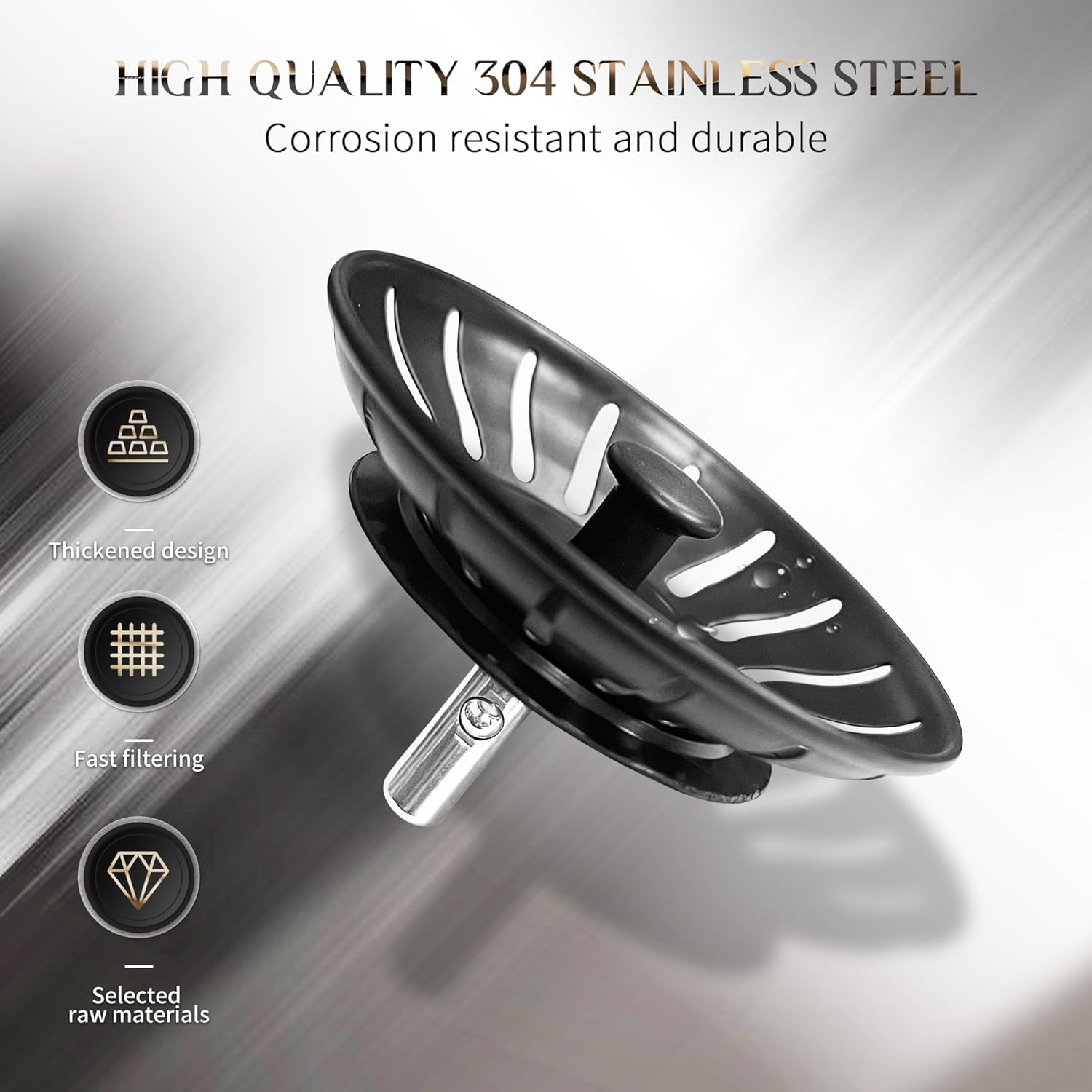 2 Pack Kitchen Sink Plug and Strainer,304 Stainless Sink Strainer Plug(Thickened Version),For Kitchen or Bath Shower Basin Tray Prevent Blocked Drains and an Unpleasant Odor in the Kitchen-Black 78Mm image number 1