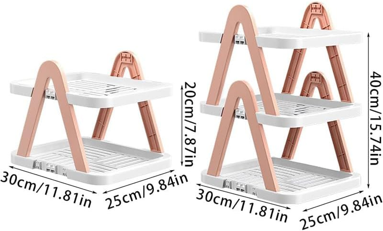 AIMALL 2/3 Tier Foldable Shoe Rack with Adjustable Height, Plastic Removable Storage Shelf for Entryway Bedroom Kitchen, Space-Saving Shoe Organiser Pink Blue image number 3
