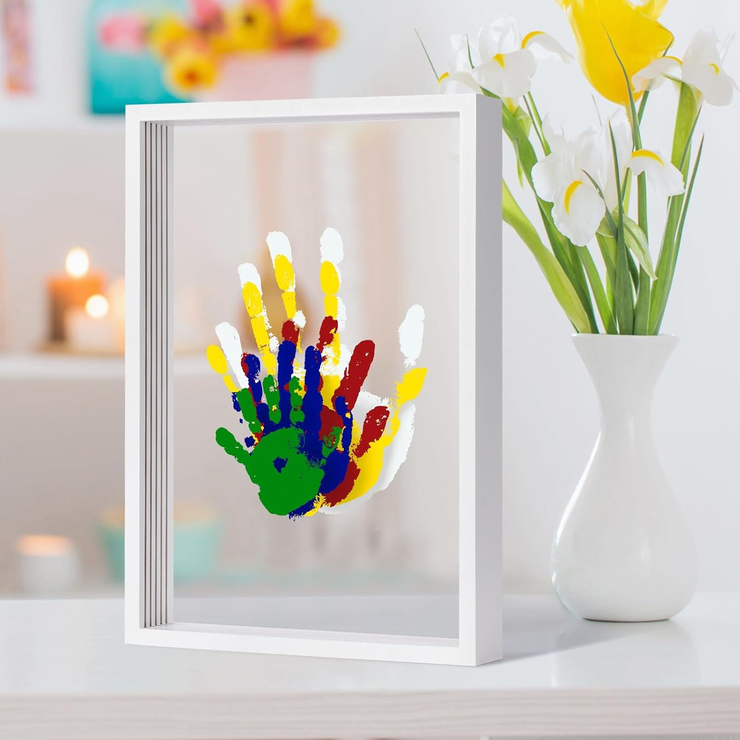 Clear Family Handprint Kit - Gifts for New Parents, Family Gifts - DIY Handmade Keepsake Wooden Frame - 5 Non -Toxic Paint Included - Transparent Sheets (White) image number 5