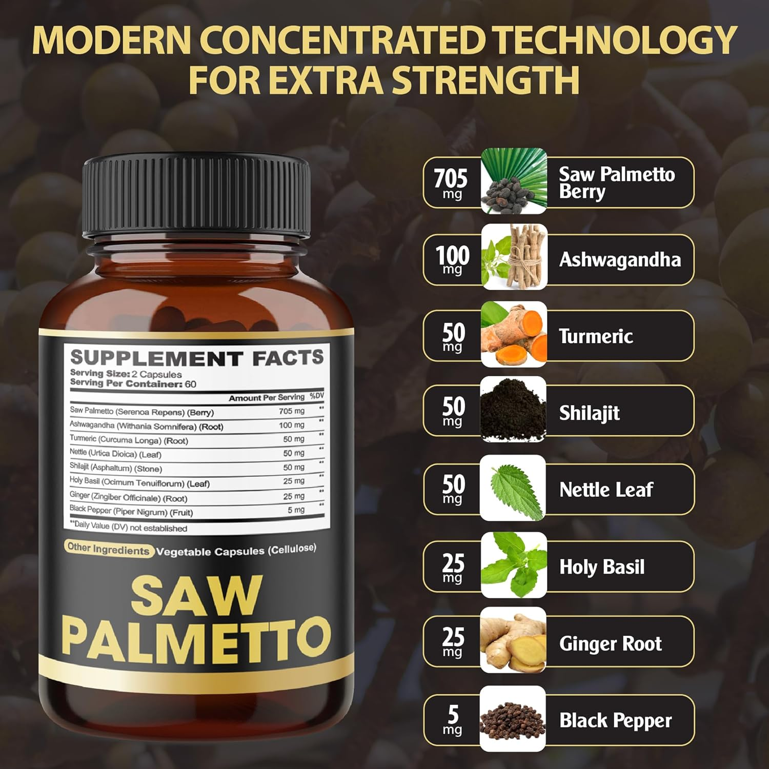 8In1 Saw Palmetto Prostate Support Supplement - Equivalent to 4650Mg - Combined with Ashwagandha, Turmeric Curcumin, Ginger, Nettle Leaf, Holy Basil & More - 120 Vegan Capsules for 2 Months image number 4