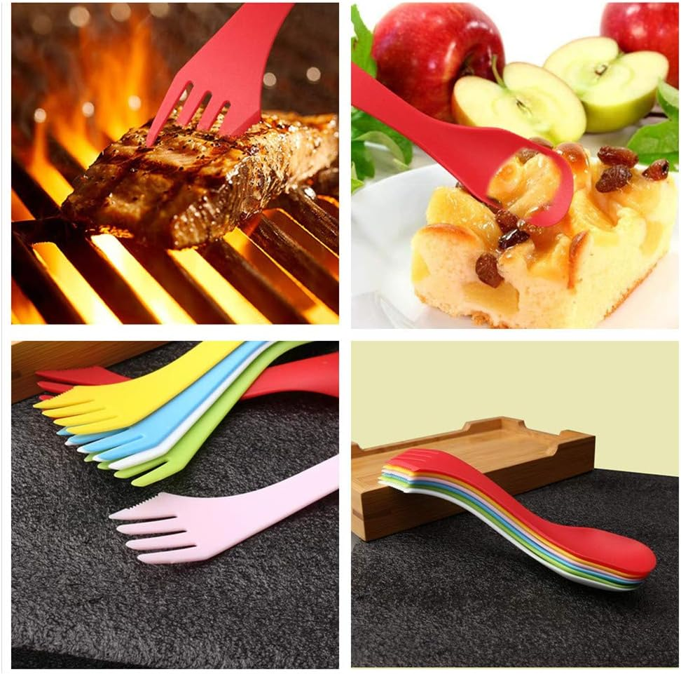 NA 6Pcs Plastic Spork Lightweight & Strong All in One Camping Cutlery Spoon Fork Knife Set Portable and Reusable Camping Spork Flatware for Backpacking Hiking Outdoors image number 5